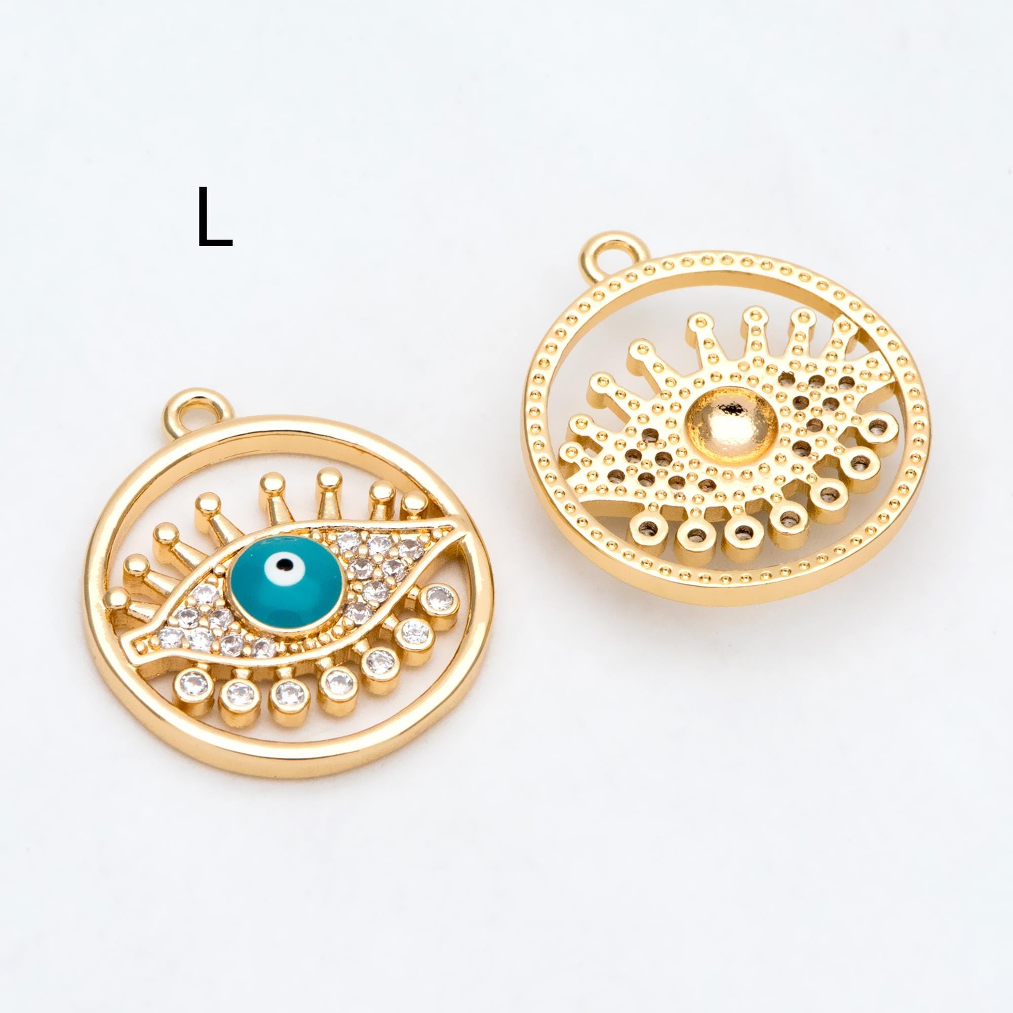 4pcs Gold/ Silver Tone Evil Eye Charms, 18K Gold/ Rhodium plated Brass, Dainty Earring Charms (GB-4085)