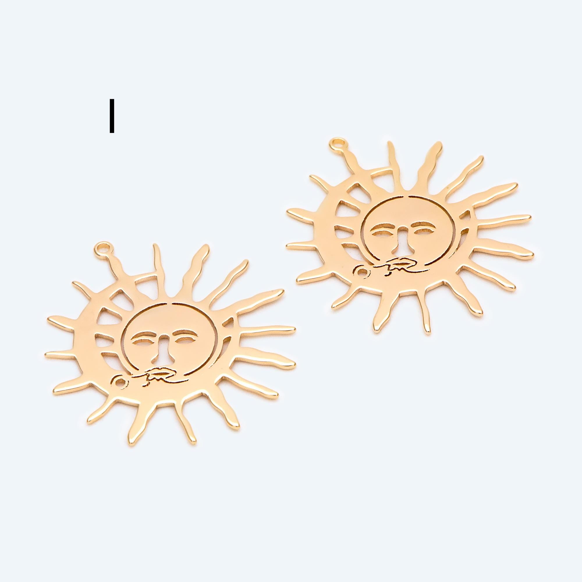 4pcs Gold Sun Moon Star Charms, 18K Gold plated Brass, CZ Pave Celetial Pendants (GB-2991)