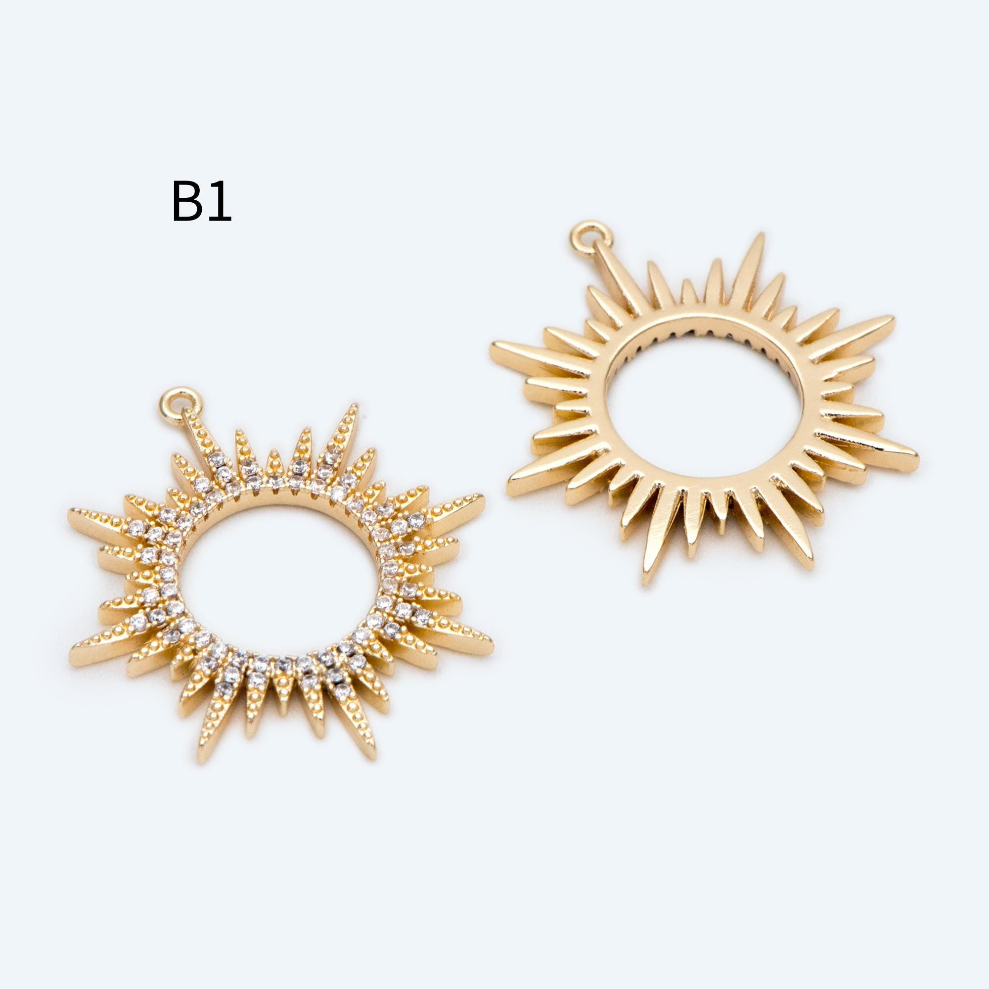 4pcs CZ Pave Gold/ Silver Sun Charms, 18K Gold/ Rhodium plated Brass, Sun Pendants (GB-2259)