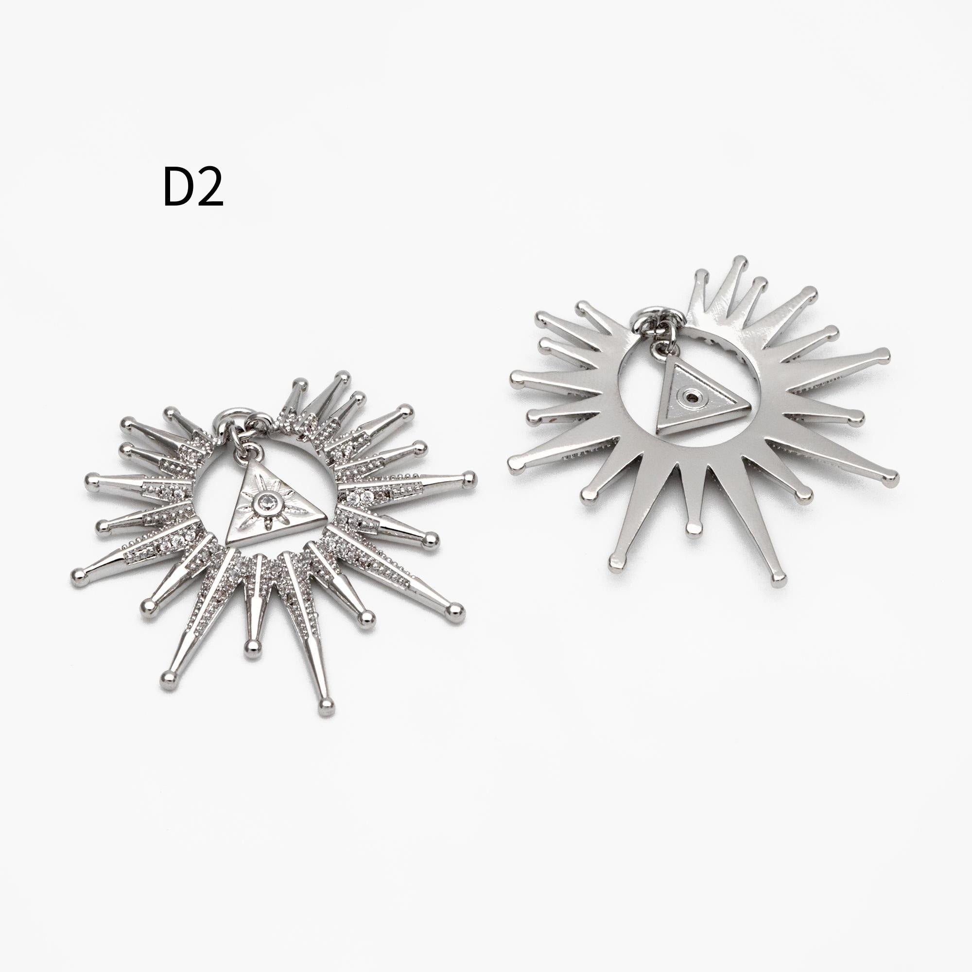 4pcs CZ Pave Gold/ Silver Sun Charms, 18K Gold/ Rhodium plated Brass, Sun Pendants (GB-2259)