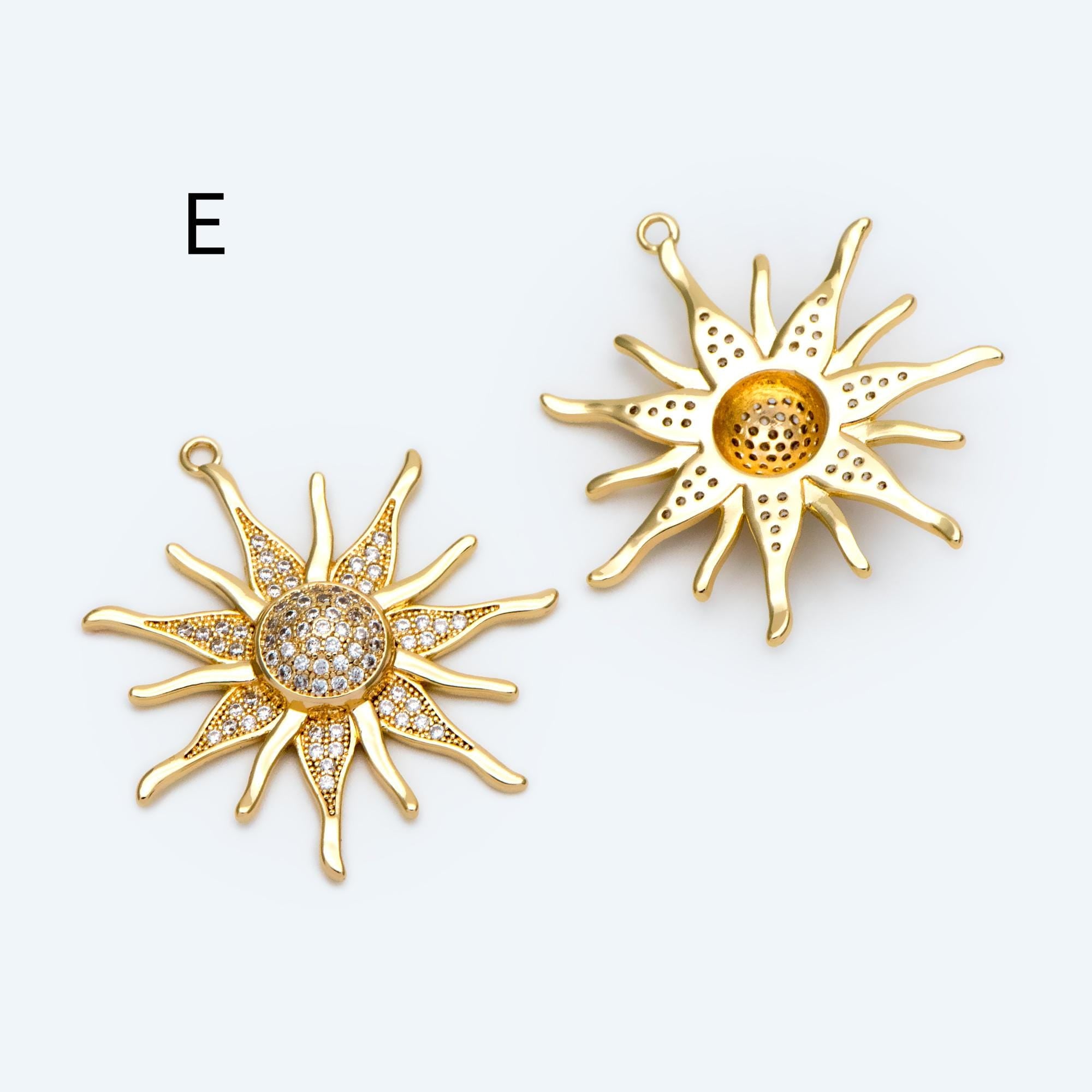 4pcs CZ Pave Gold/ Silver Sun Charms, 18K Gold/ Rhodium plated Brass, Sun Pendants (GB-2259)