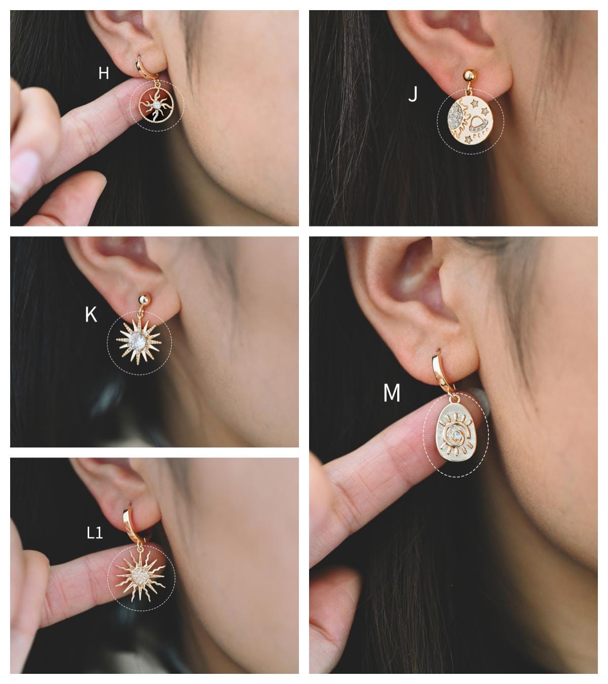 4pcs Gold Sun Charms , 18K Gold plated Brass, Sun Pendants Wholesale (GB-1311)