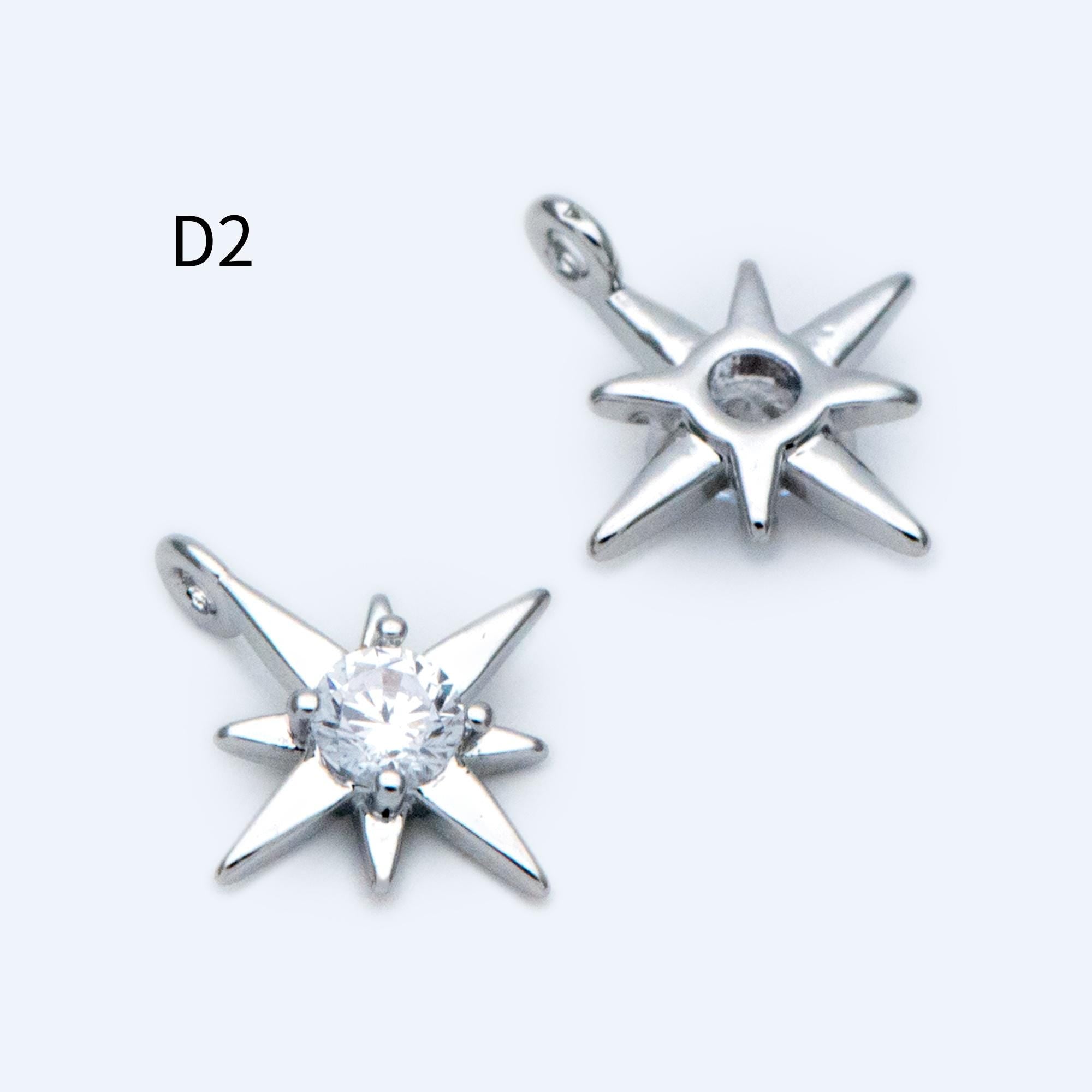 10pcs Gold/ Silver Tone North Star Charm, 18K Gold/ Rhodium plated Brass Mini Star Pendants (GB-924)