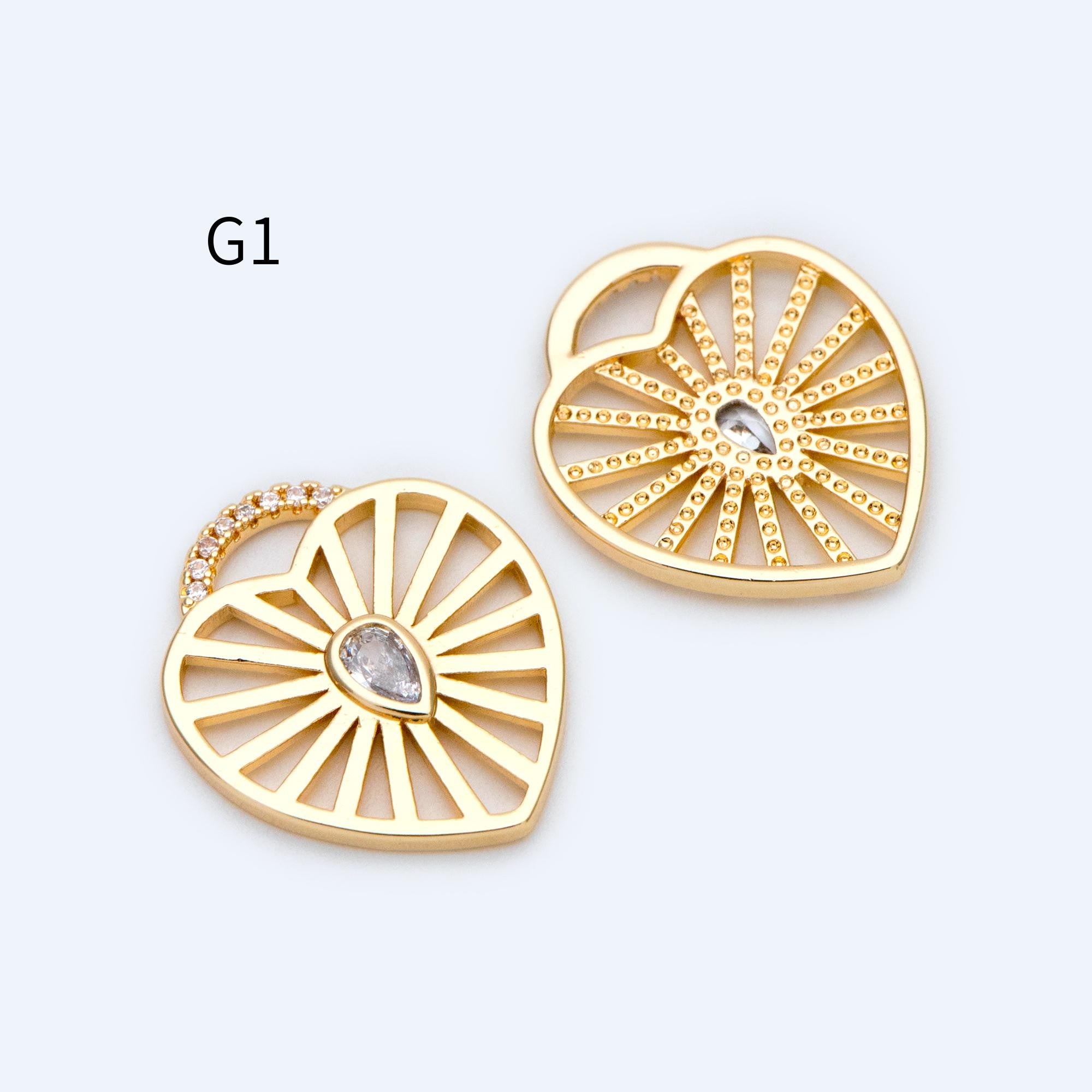 4pcs Gold/ Silver Tone Heart Pendants, 18K Gold/ Rhodium plated Brass, Dainty Heart Charms (GB-1964)