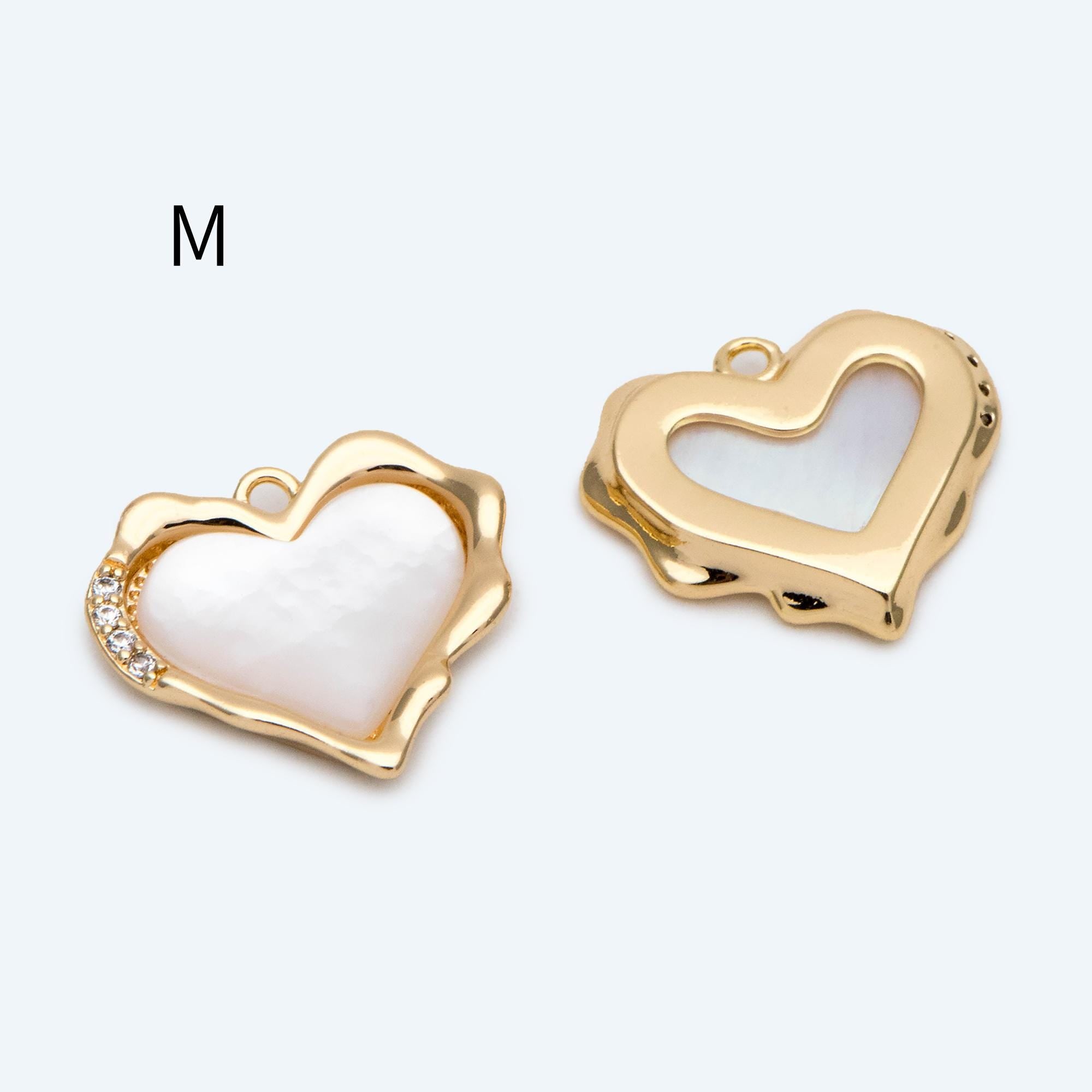 4pcs Gold/ Silver Tone Heart Charms, 18K Gold/ Rhodium plated Brass, Dainty Heart Pendants (GB-2782)