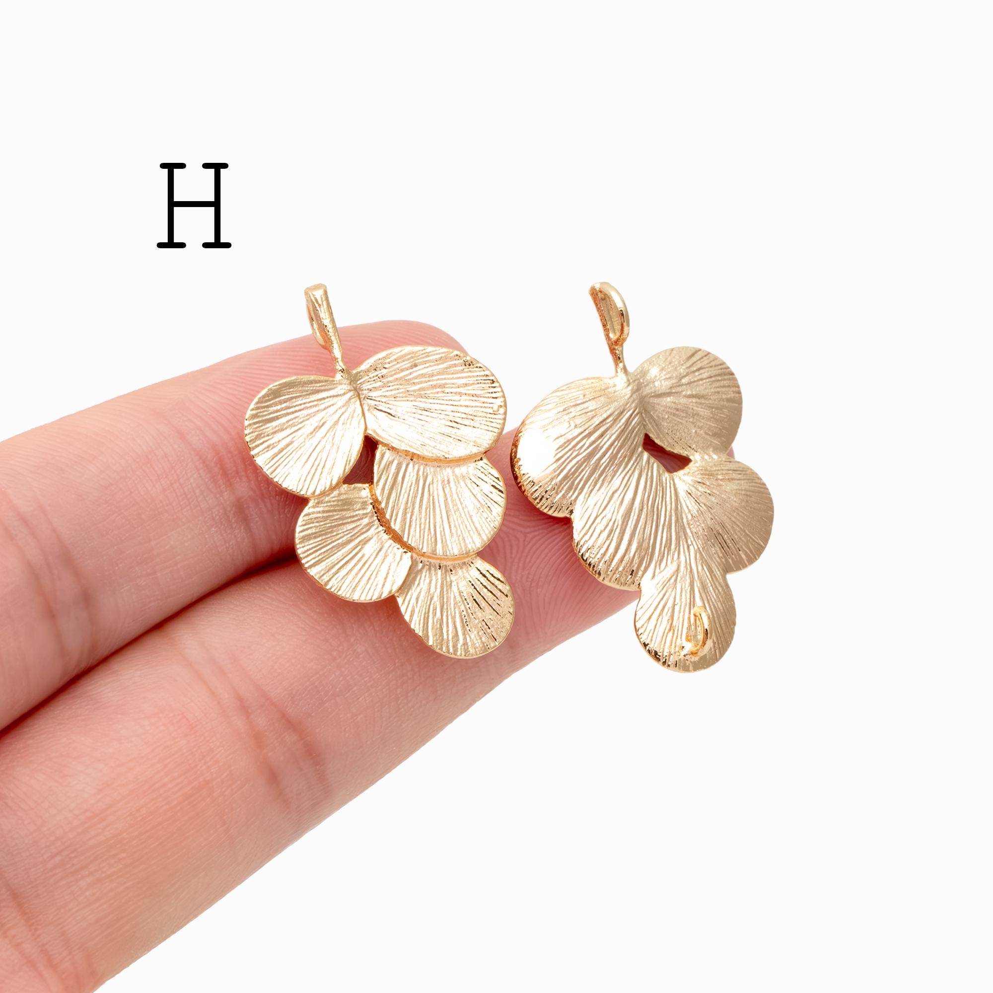 10pcs Gold Leaf Charm Connectors , Real Gold plated Brass, Leaf Pendant with Two Loops (GB-4391)