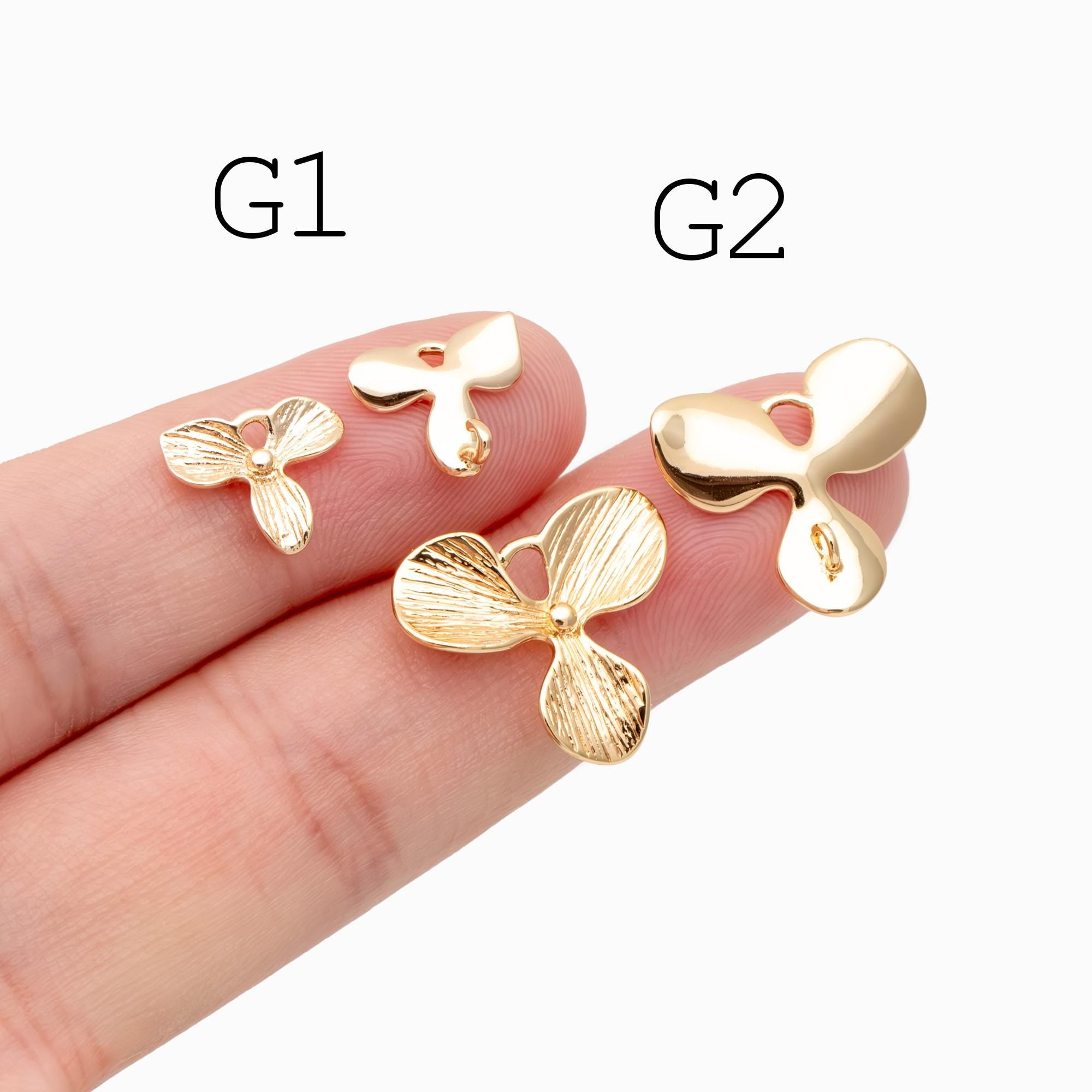 10pcs Gold Leaf Charm Connectors , Real Gold plated Brass, Leaf Pendant with Two Loops (GB-4391)