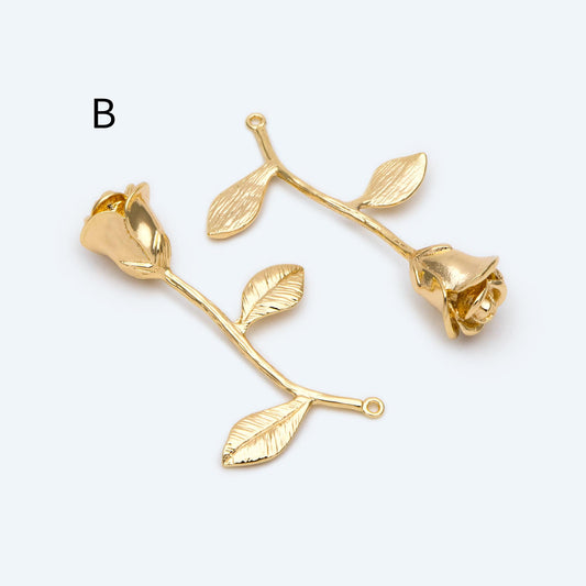 4pcs Gold/ Silver Tone Branch Leaf Charm Pendants , Gold/ Rhodium plated Brass, Lead Nickel Free (GB-954)
