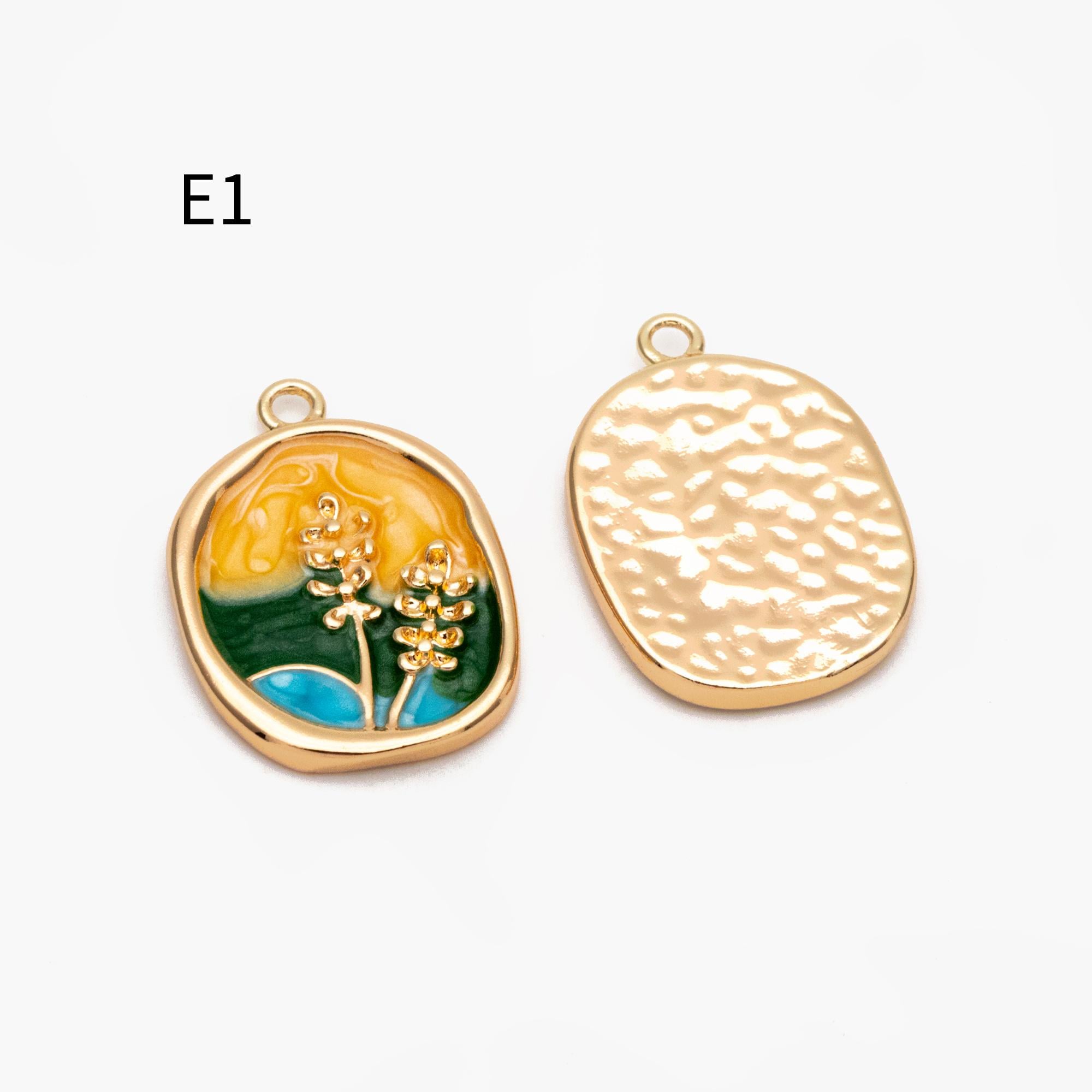 4pcs Gold/ Silver Tone Enamel Flower Charms, 18K Real Gold/ Rhodium plated Brass, Floral Earring Pendants (GB-3950)