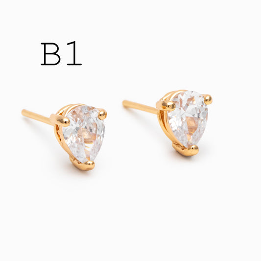 10pcs CZ Pave Daity Earring Studs, 18K Gold/ Rhodium plated Brass Ear Posts, Geometric Earring Findings (#GB-2618)