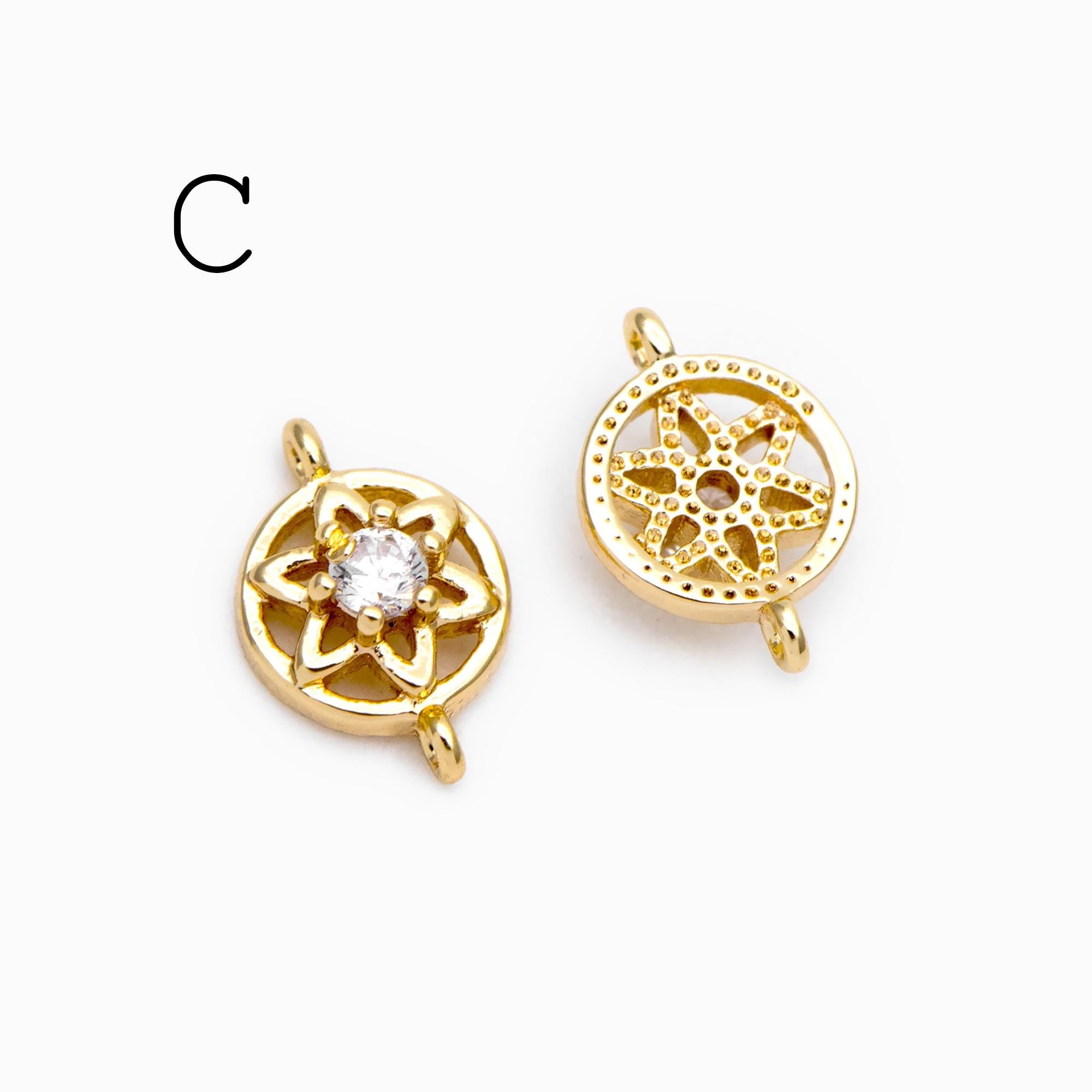 10pcs Gold Flower Charms , 18K Gold plated Brass, Floral Connector Pendants (GB-3780)