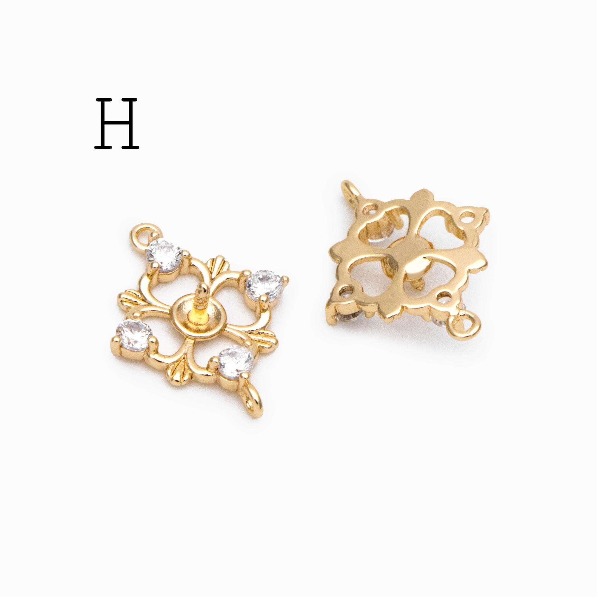 10pcs Gold Flower Charms , 18K Gold plated Brass, Floral Connector Pendants (GB-3780)