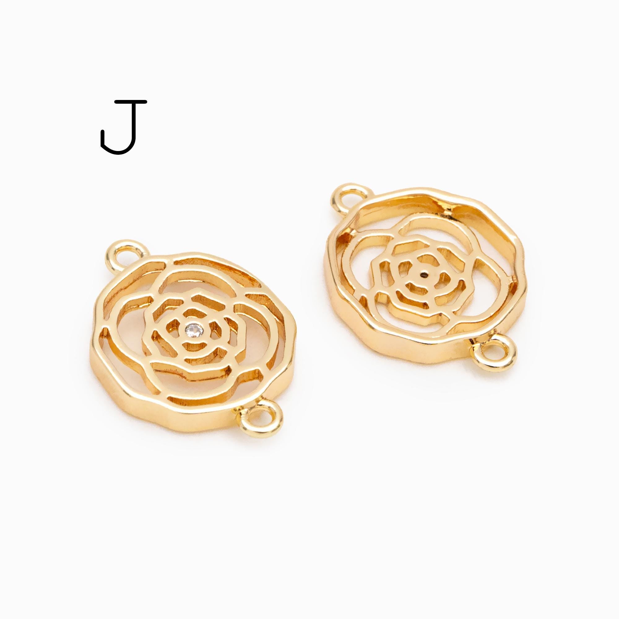 10pcs Gold Flower Charms , 18K Gold plated Brass, Floral Connector Pendants (GB-3780)