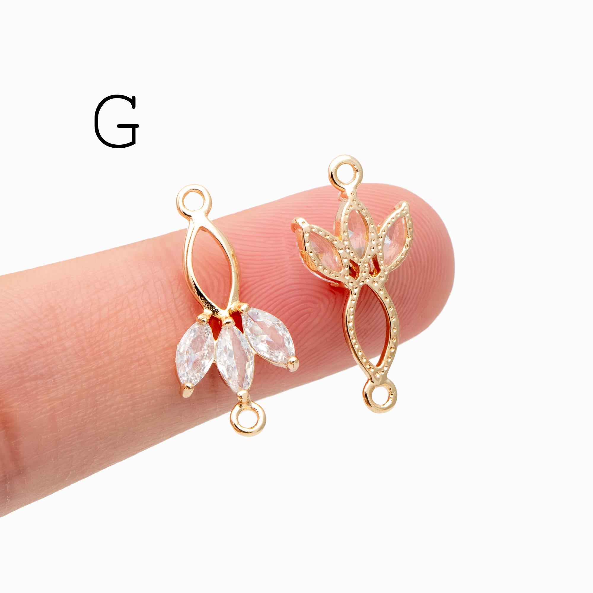 10pcs CZ Pave Flower Leaf Connector, 18K Gold plated Brass, Dainty Connector Charms (GB-3670)