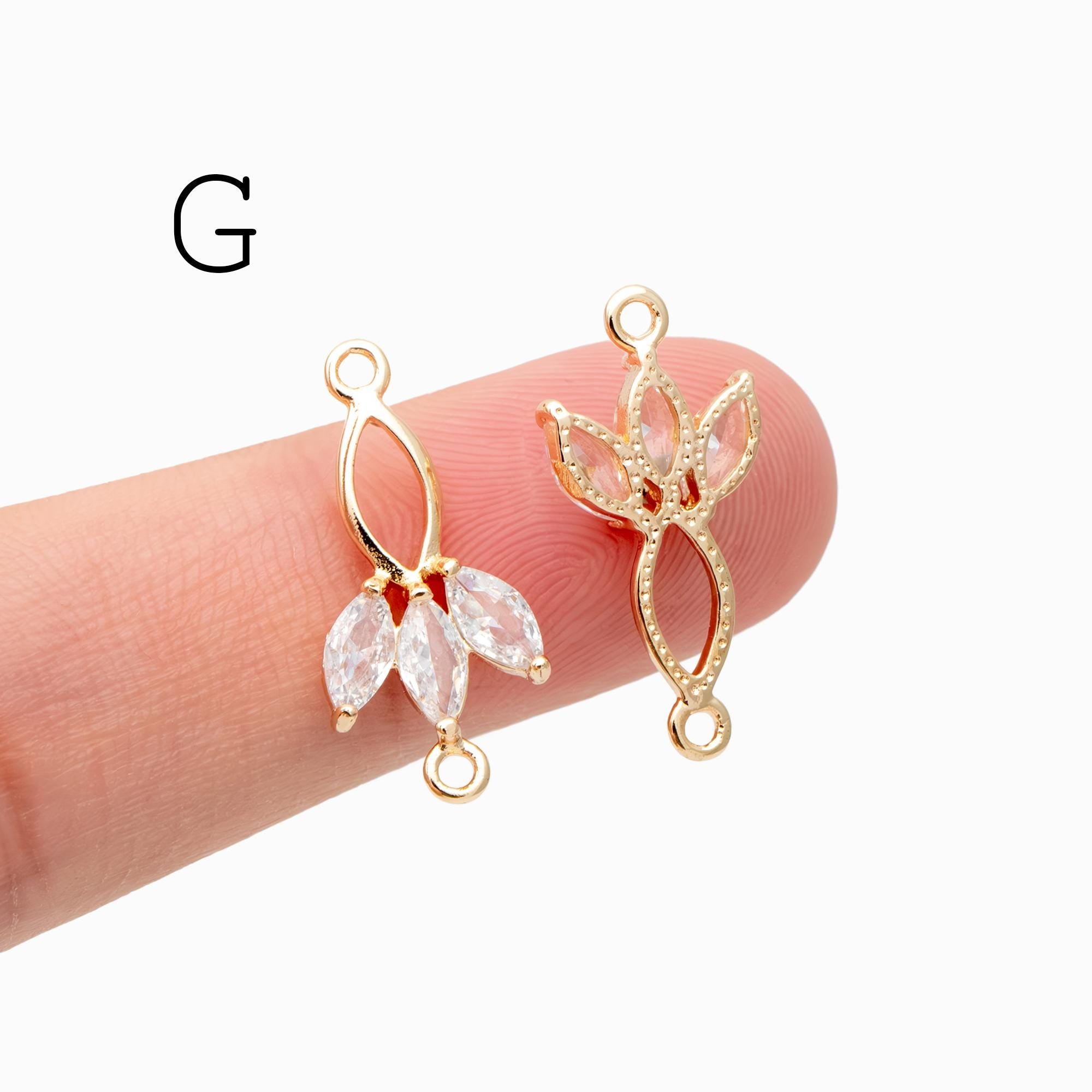 10pcs CZ Pave Flower Leaf Connector, 18K Gold plated Brass, Dainty Connector Charms (GB-3670)
