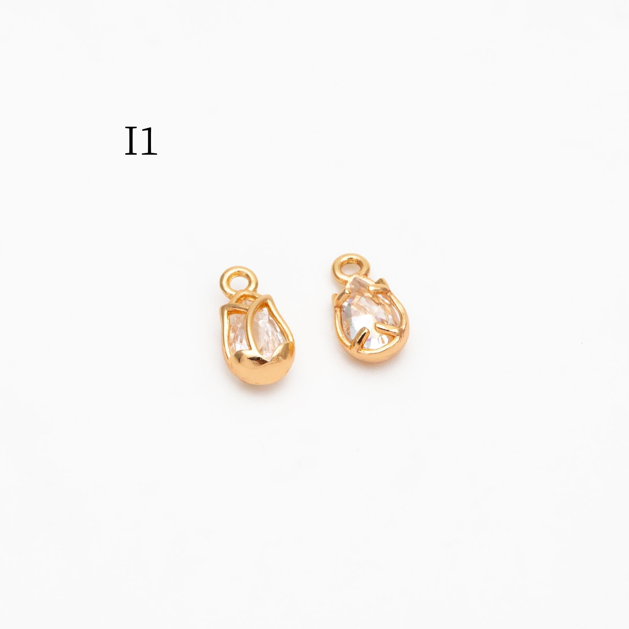 10pcs Gold/ Silver Tone Flower Leaf Charms, 18K Real Gold/ Rhodium plated Brass, Tiny Floral Pendants (GB-1762)