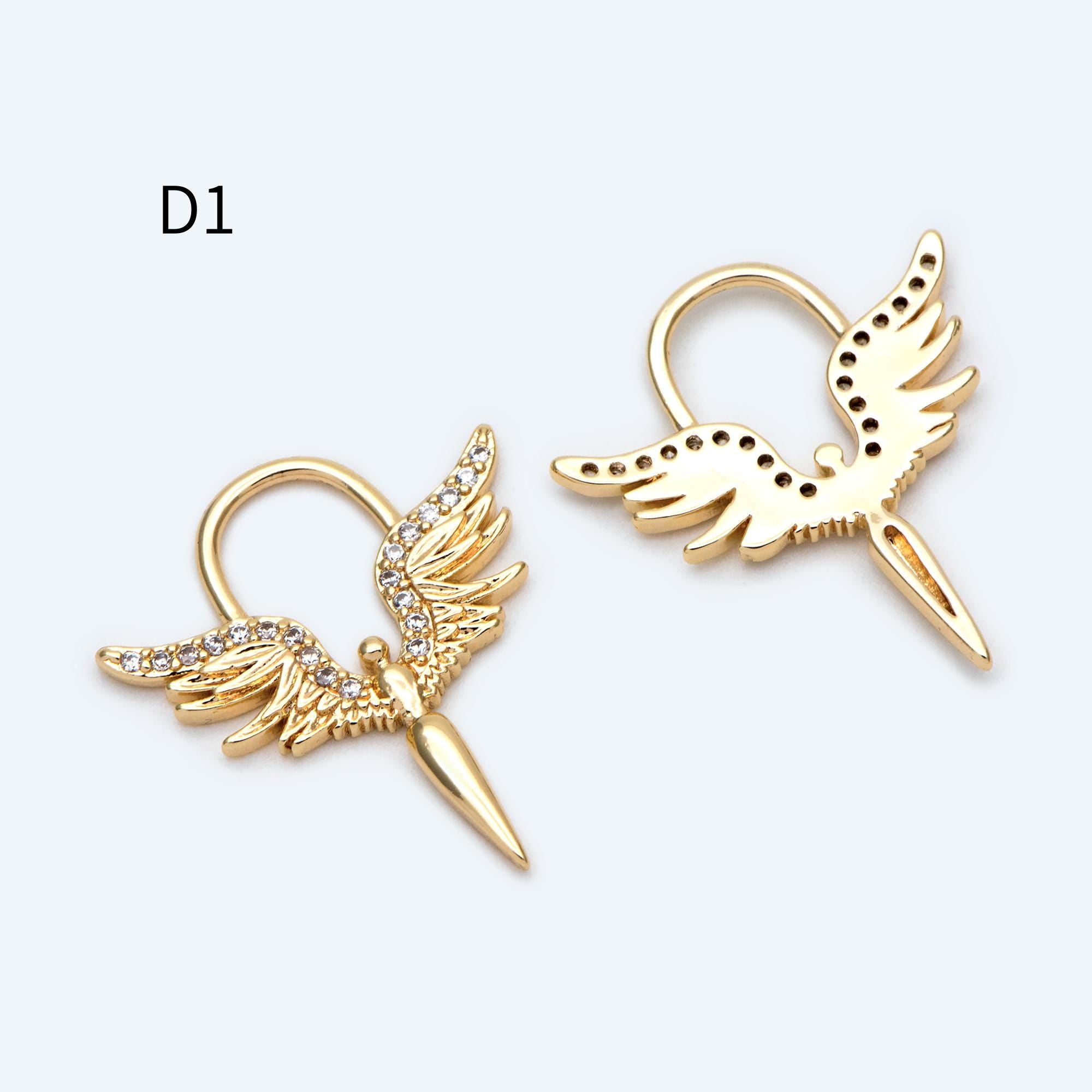 4pcs CZ Pave Gold/ Silver tone Angel Wing Charm, Wing Necklace Charm (GB-1810)