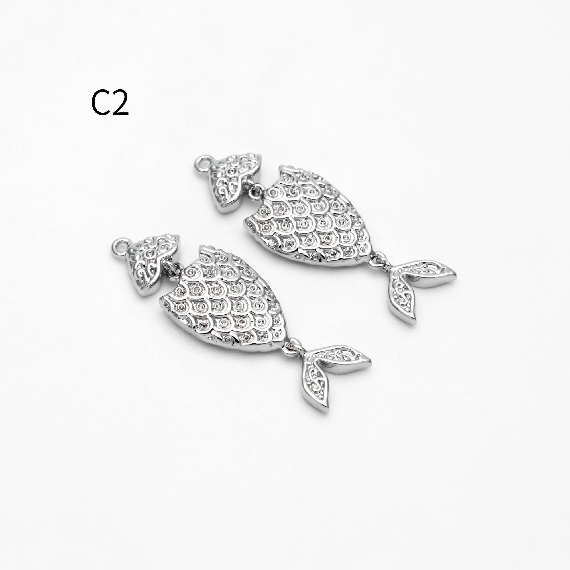 4pcs Gold/ Silver Tone Fishbone Charm, Gold/ Rhodium Plated Brass Fishbone Pendant, Skeleton Pendant (GB-2936)