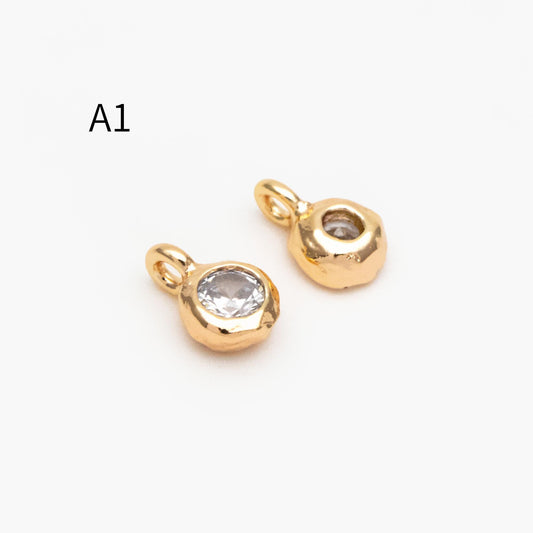 10pcs Gold/ Silver Tone Zircon Charms, Gold/ Rhodium plated Brass, White Stone Charm Connectors (GB-3897)