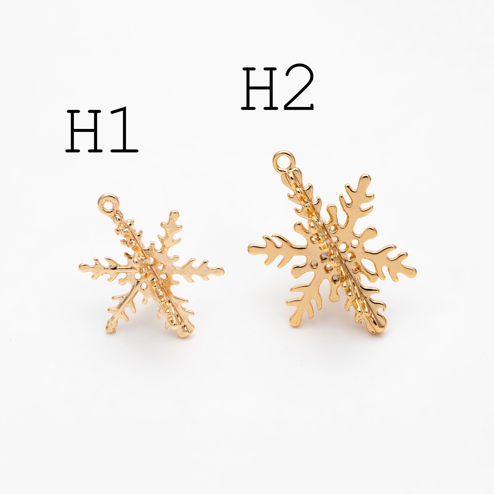 4pcs CZ Pave Snowflake Charms, Rhinestone Flower Connectors, Real Gold plated Brass Findings (GB-3486)
