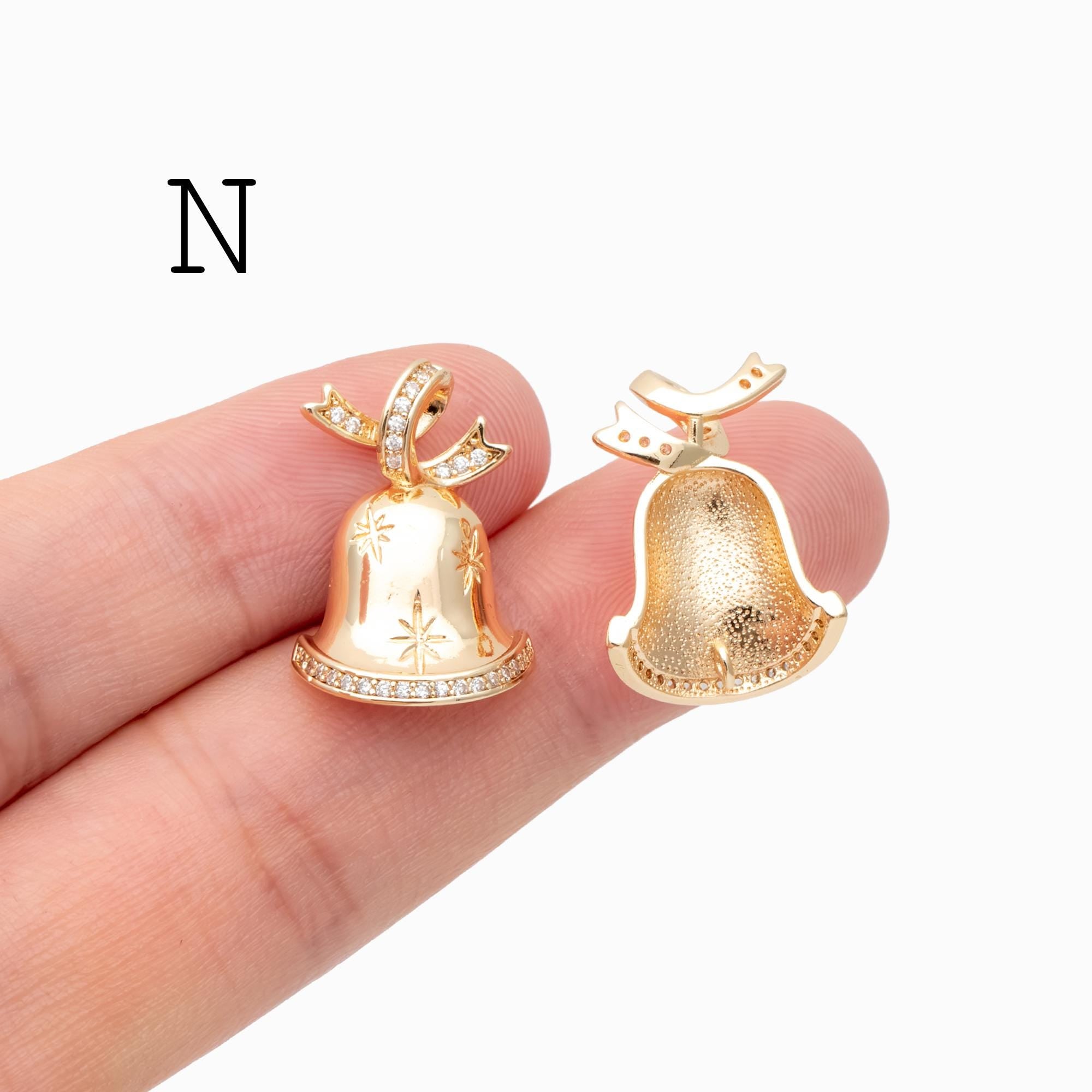 4pcs CZ Pave Christmas Charms: 18K Gold Plated Brass, DIY Jewelry Making, (GB-713)