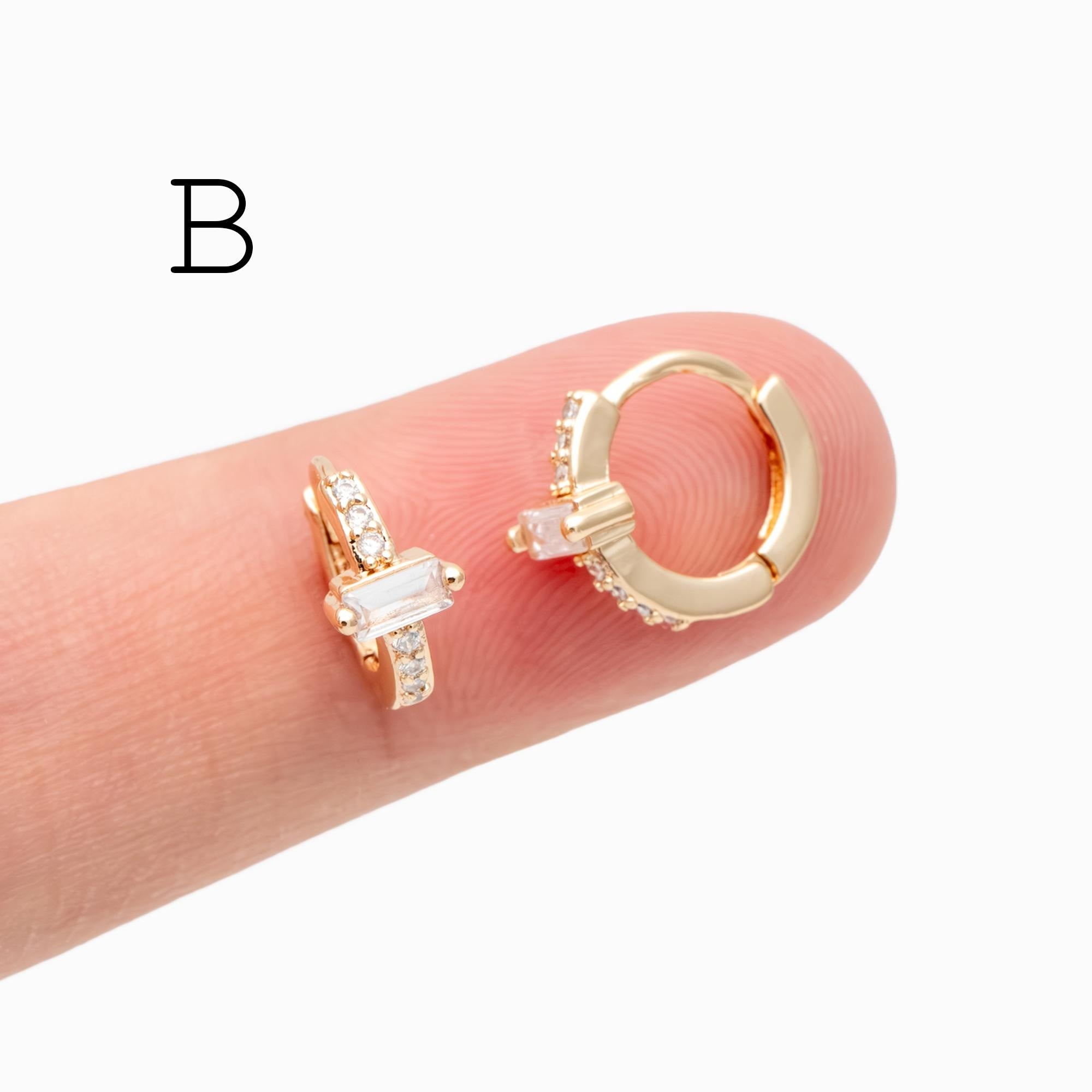 4pcs CZ Pave Tiny Hoop Earrings , Dainty Huggie Earrings, Minimalist Earring, Small Gold Hoops Earring (GB-3477)