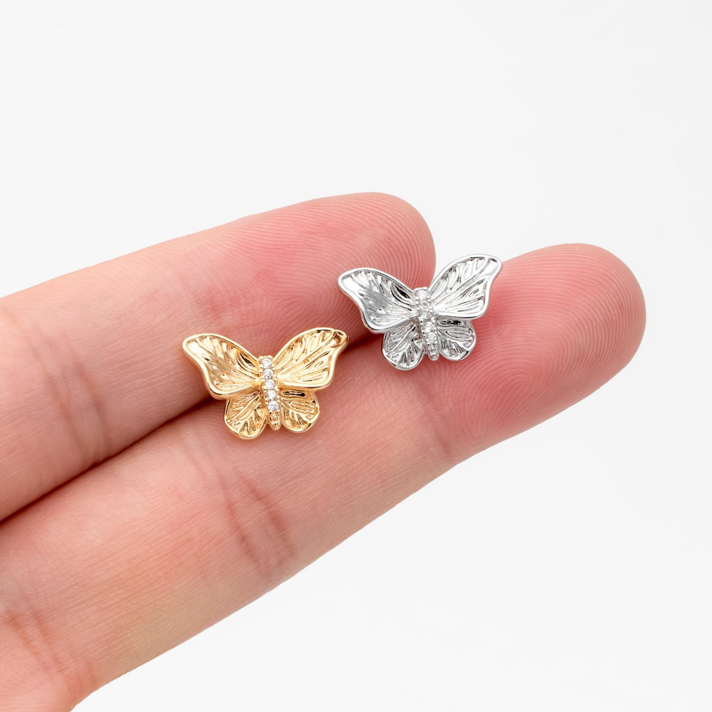 4pcs CZ pave Gold/ Silver Butterfly Stud Earrings, Gold/ Rhodium plated Brass, Jewelry Supplies (GB-4691)