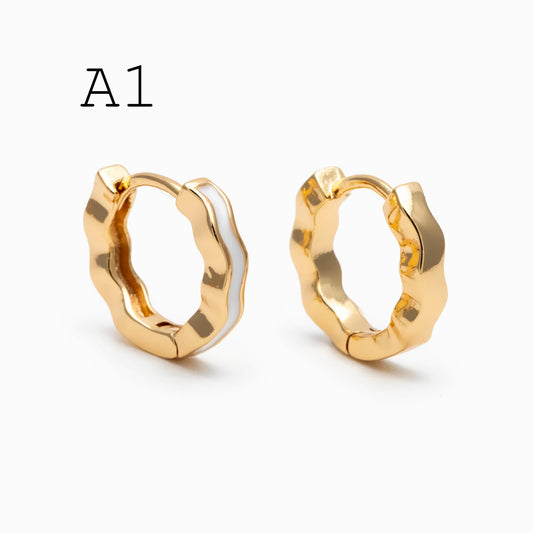 4pcs Enamel Hoop Earrings, 18K Gold plated Brass, Minimalist Circle Huggies (GB-3717)