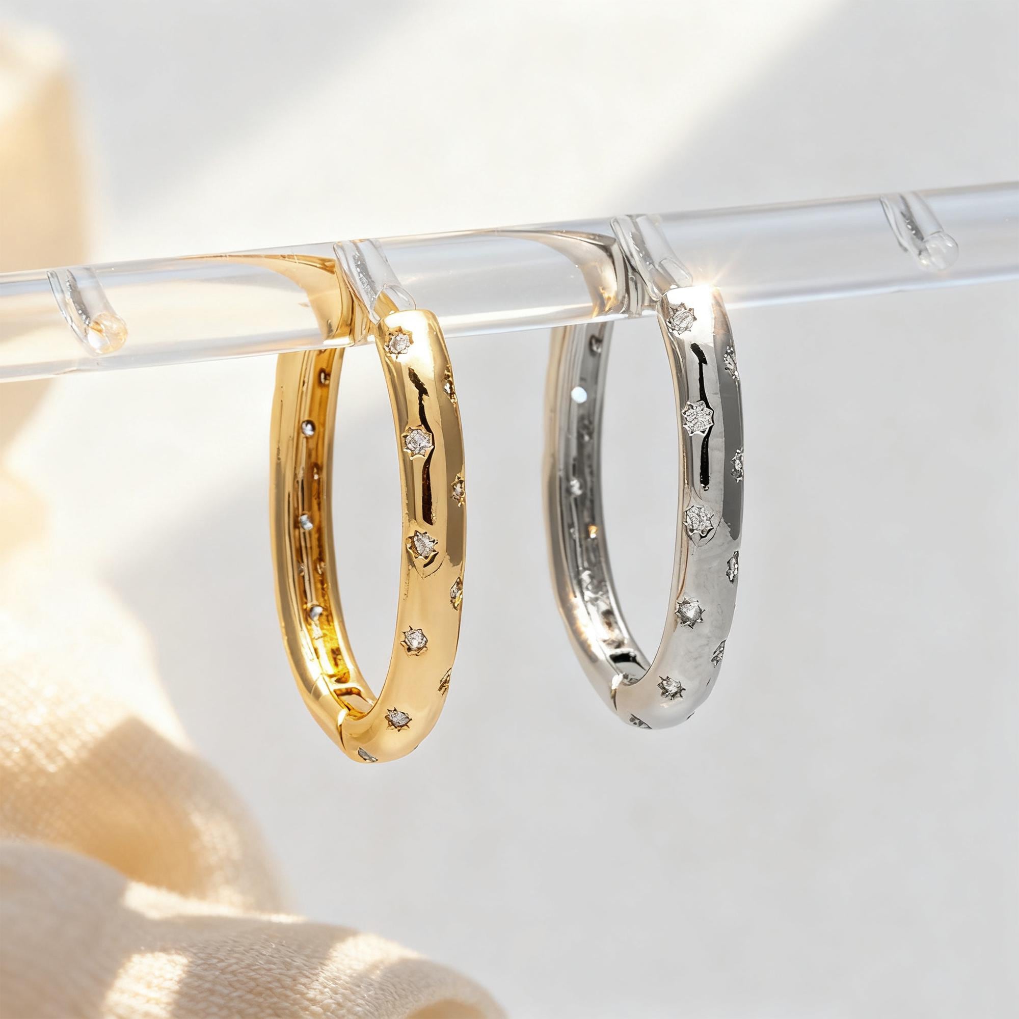 4pcs CZ Pave Gold/ Silver Oval Hoop Earrings, 18K Real Gold/ Rhodium plated Brass, Dainty Geometric Earring Hoops (GB-4692)