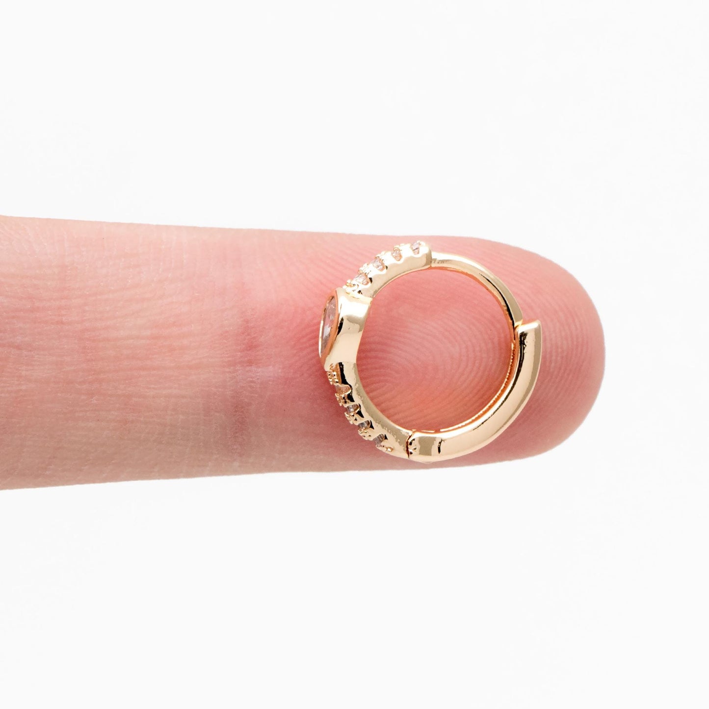 4pcs CZ Pave Teardrop Hoop Earrings, Round Leverback Ear Hooks 14mm, 18K Gold plated Brass, Earring Component Findings (GB-3826-E)