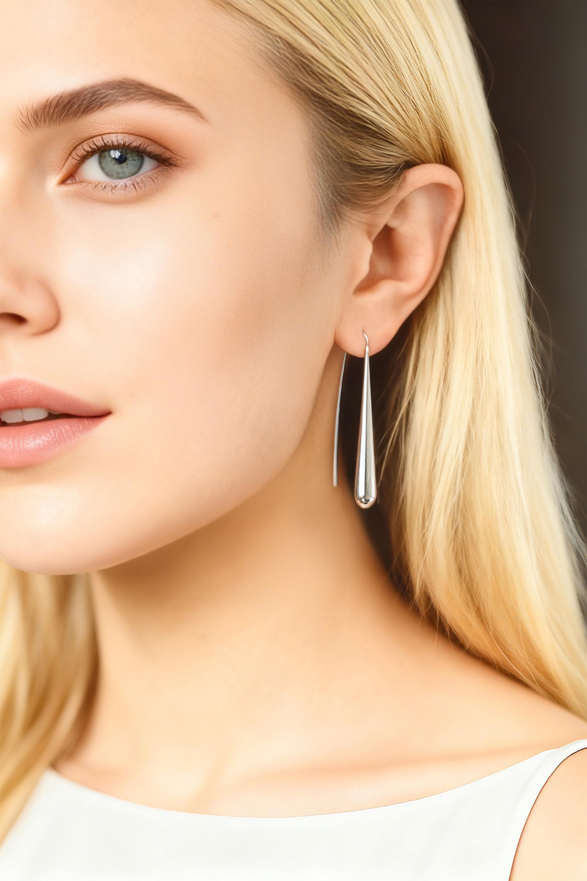 4pcs Gold/ Silver Long Teardrop Hook Earrings, Gold/ Rhodium plated Brass, Minimalist Water Drop Earrings (GB-3576)