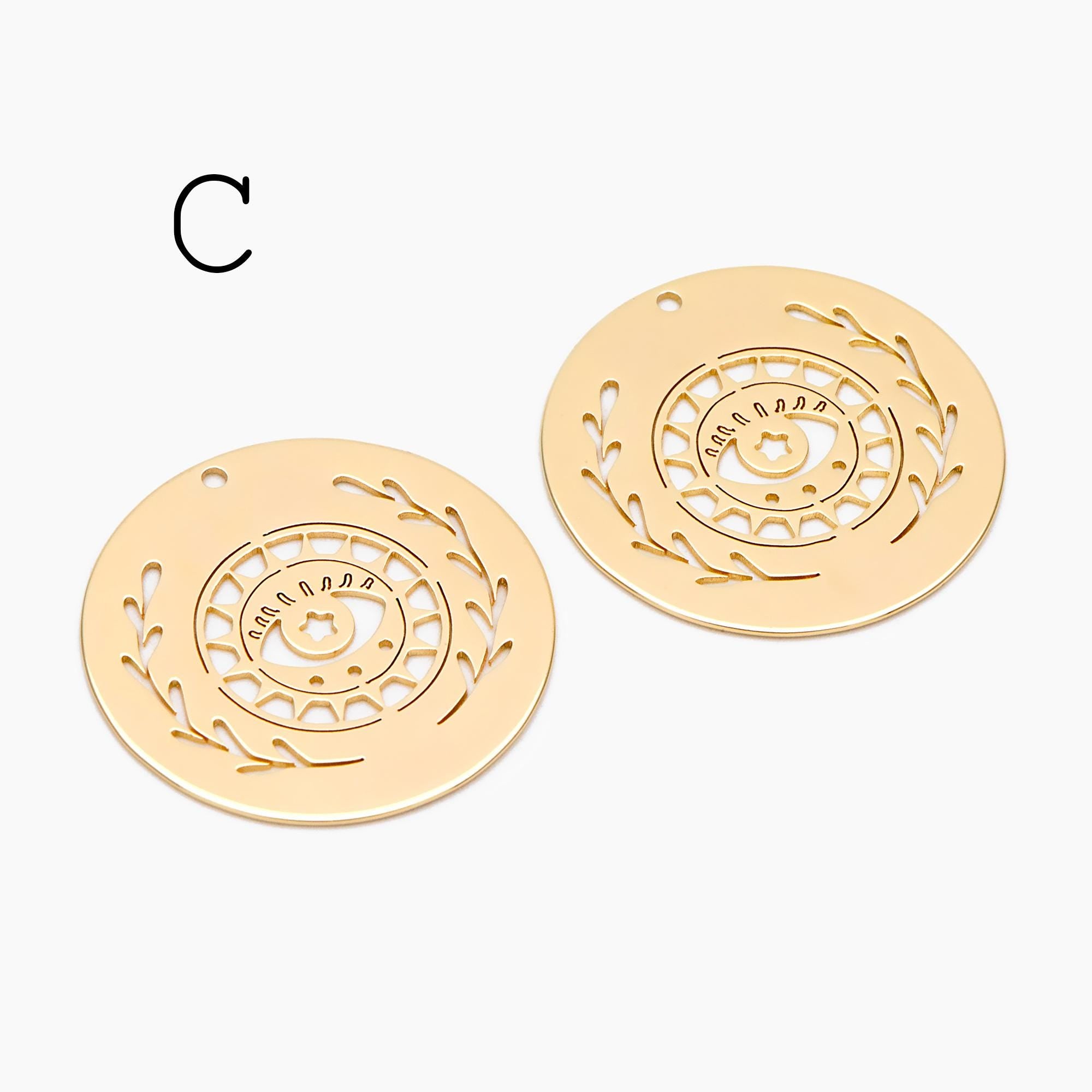 4pcs Gold Evil Eye Charm, 18K Gold plated Brass Eye Pendants (GB-1435)