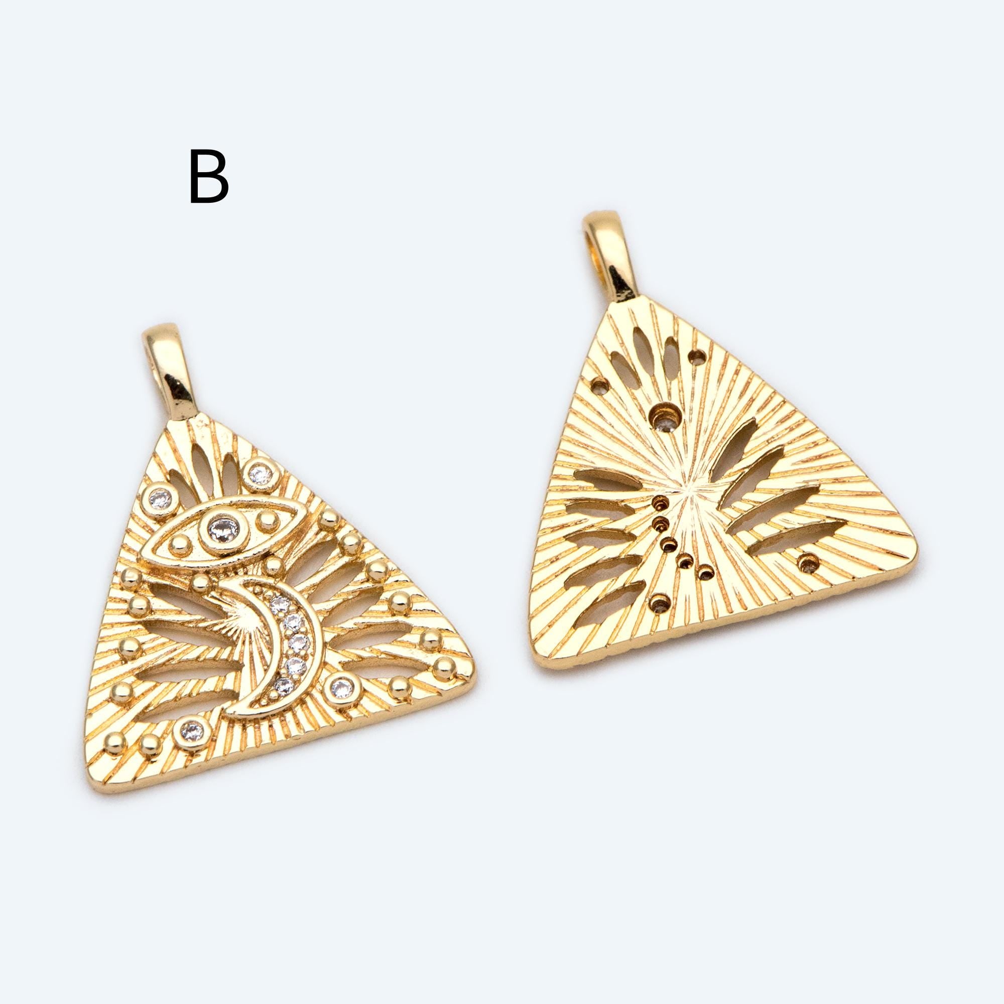 4pcs CZ pave Evil Eye Charms, 18K Gold plated Brass, Greek Eye Pendants for Earring/ Necklace, DIY Handmade Jewelry Component (GB-1527)