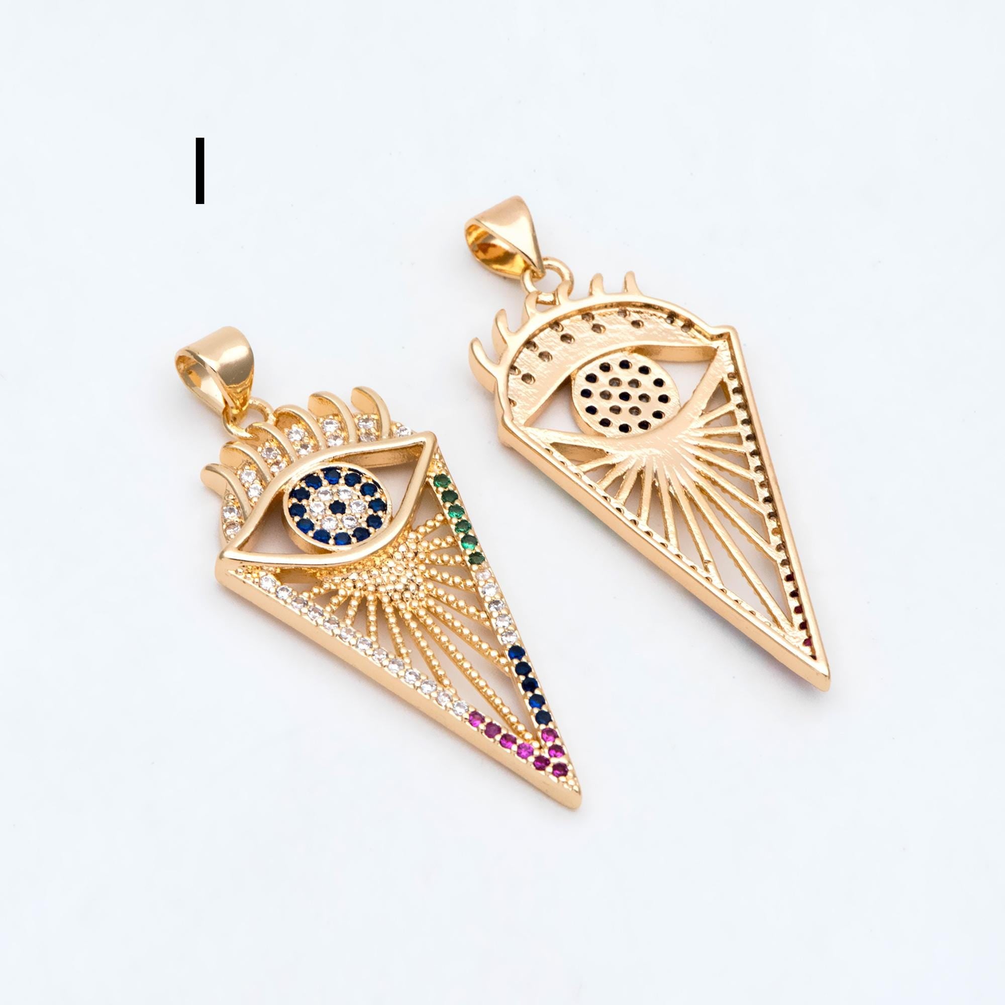 4pcs CZ pave Evil Eye Charms, 18K Gold plated Brass, Greek Eye Pendants for Earring/ Necklace, DIY Handmade Jewelry Component (GB-1527)