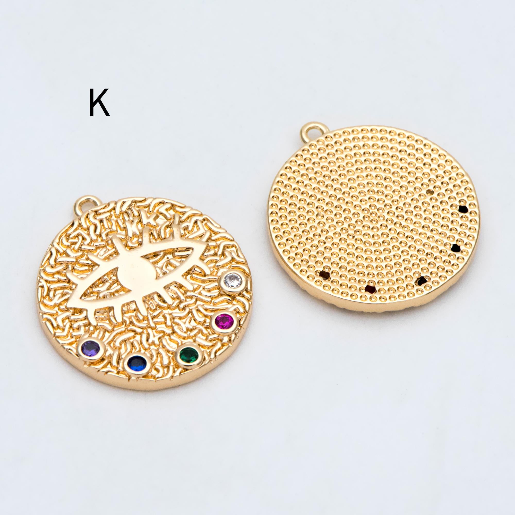 4pcs CZ pave Evil Eye Charms, 18K Gold plated Brass, Greek Eye Pendants for Earring/ Necklace, DIY Handmade Jewelry Component (GB-1527)