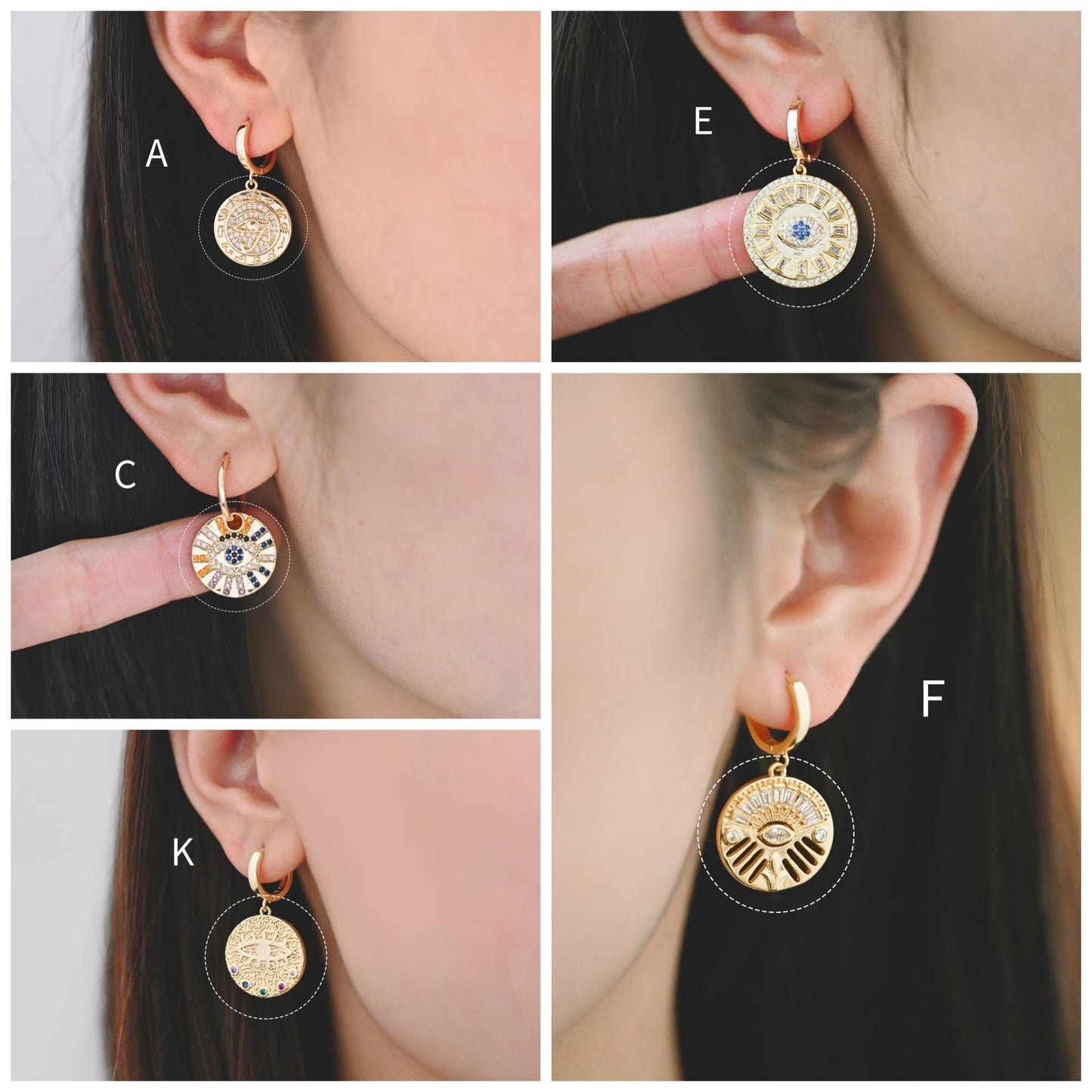 4pcs CZ pave Evil Eye Charms, 18K Gold plated Brass, Greek Eye Pendants for Earring/ Necklace, DIY Handmade Jewelry Component (GB-1527)