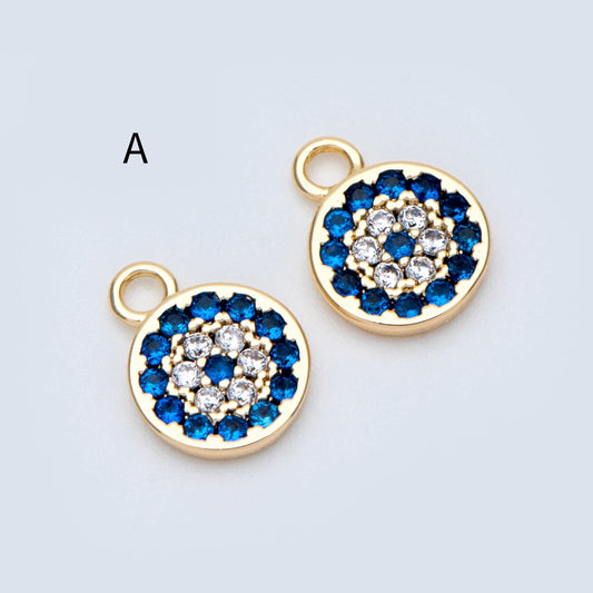 4pcs Gold plated Evil Eye Charms, CZ Pave Eye Pendants, 18K Gold plated Brass, Mystic Eye Jewelry Findings Supplies (GB-1819)