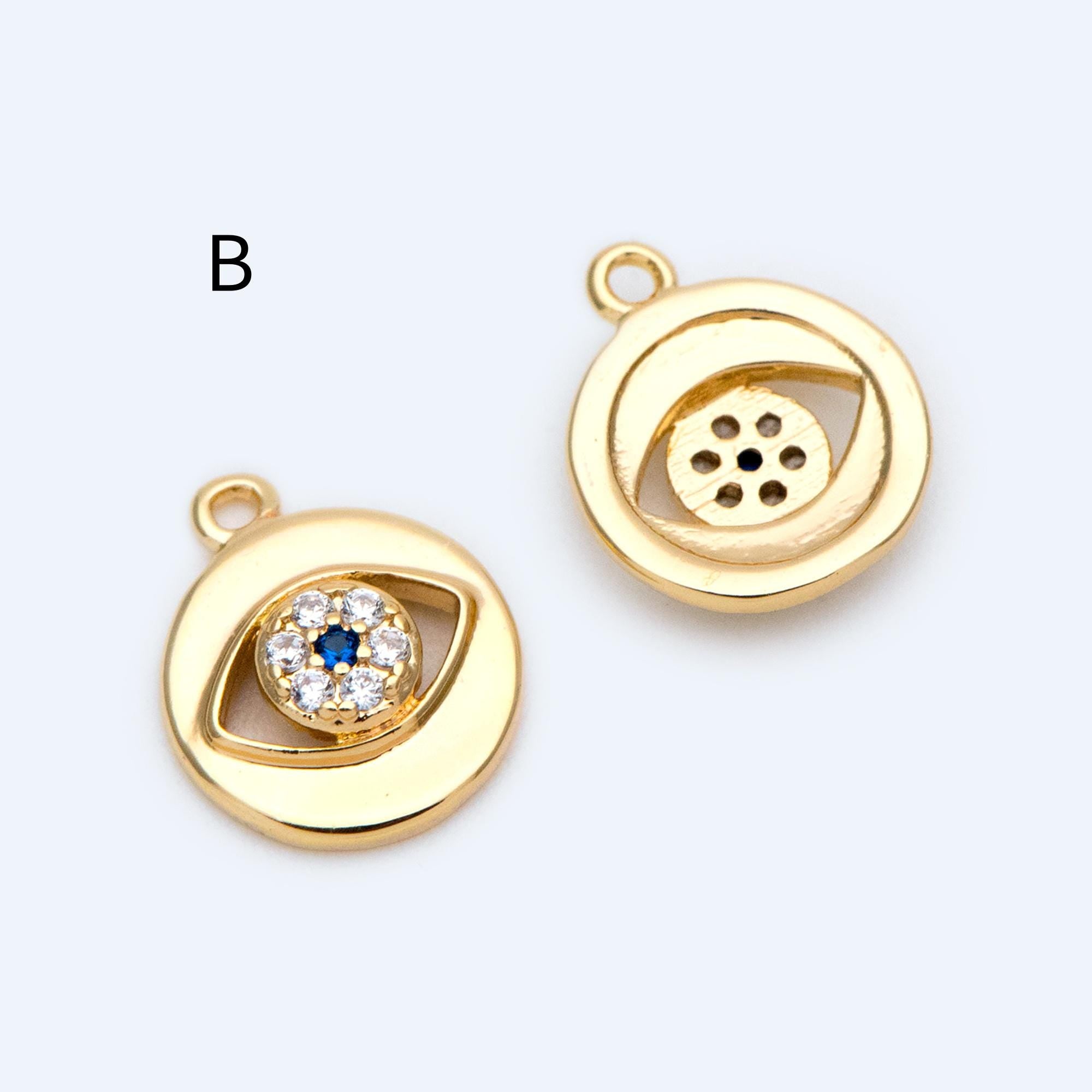 4pcs Gold plated Evil Eye Charms, CZ Pave Eye Pendants, 18K Gold plated Brass, Mystic Eye Jewelry Findings Supplies (GB-1819)