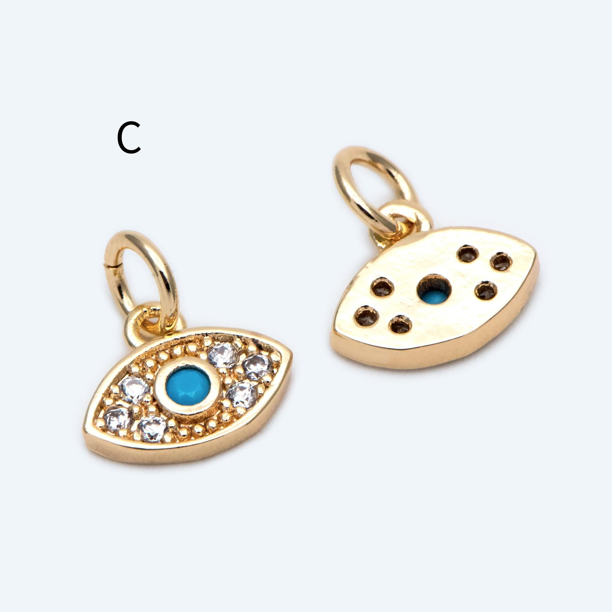 4pcs Gold plated Evil Eye Charms, CZ Pave Eye Pendants, 18K Gold plated Brass, Mystic Eye Jewelry Findings Supplies (GB-1819)