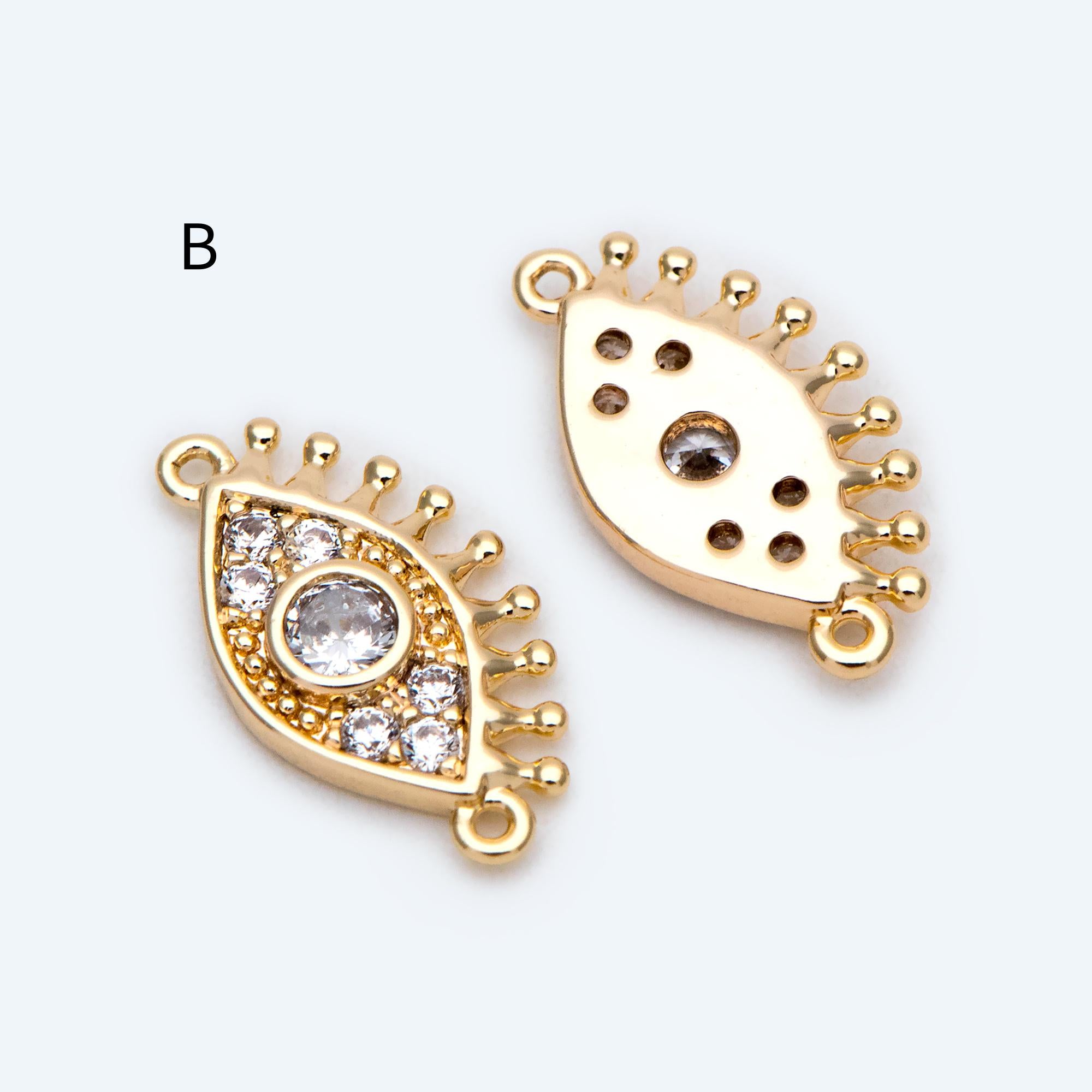 10pcs Gold Evil Eye Connectors, Evil Eye Pendant, Evil Eye Charms, Earring Finding (GB-1999)