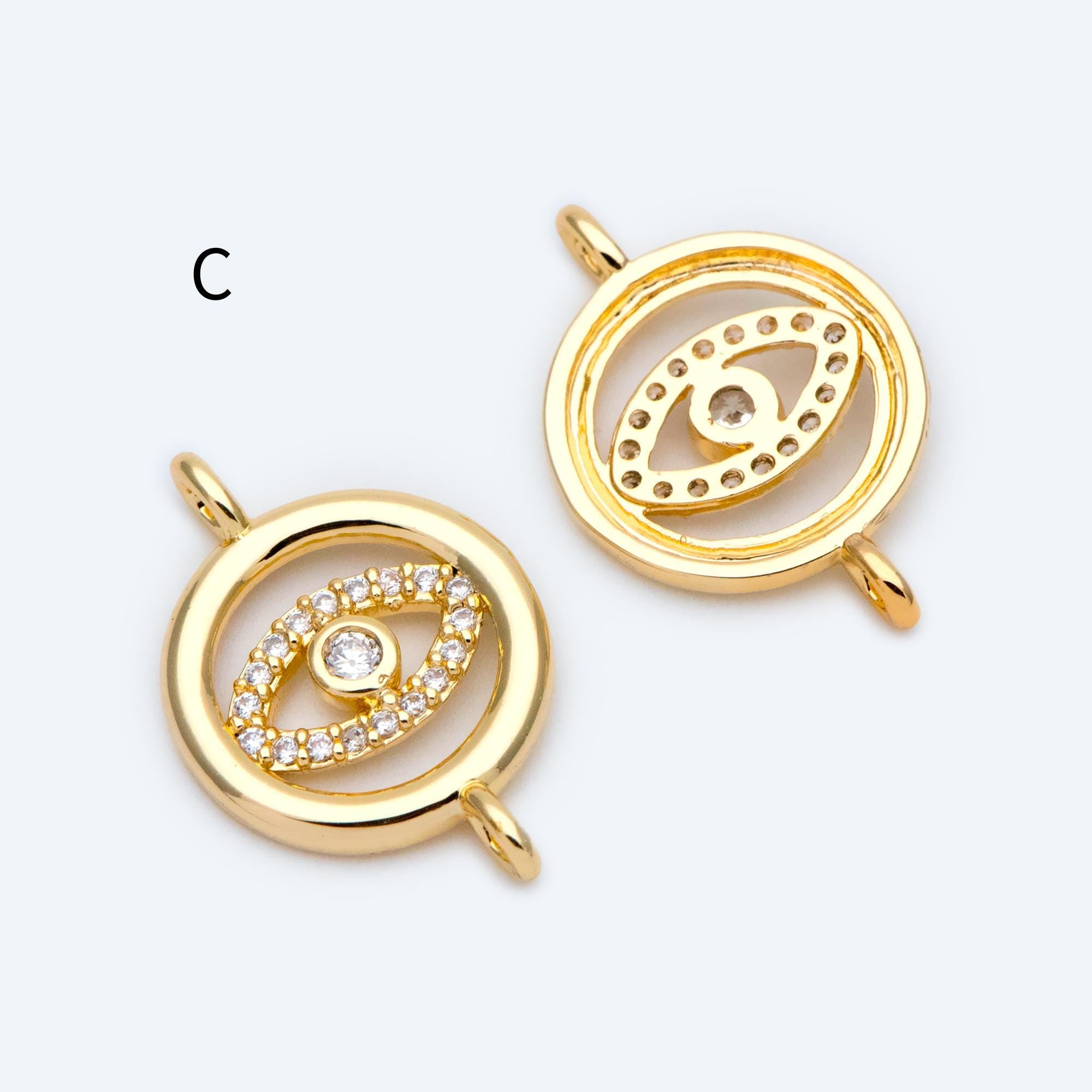 10pcs Gold Evil Eye Connectors, Evil Eye Pendant, Evil Eye Charms, Earring Finding (GB-1999)