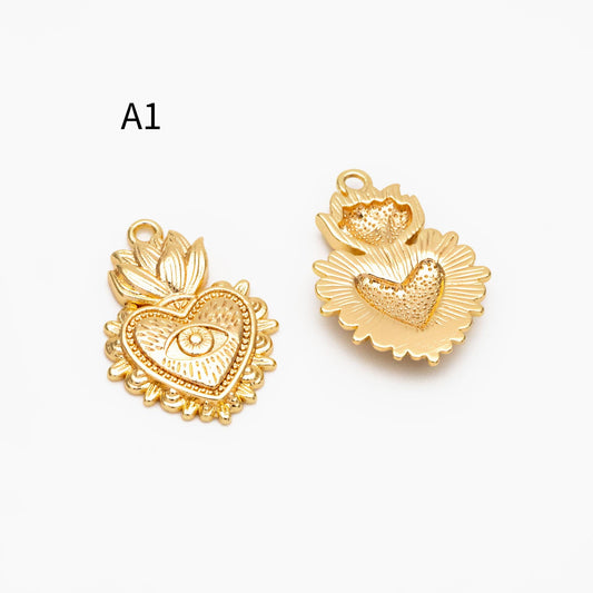 4pcs Gold/ Silver Tone Evil Eye Charms, 18K Gold/ Rhodium plated Brass, Dainty Earring Charms (GB-4085)