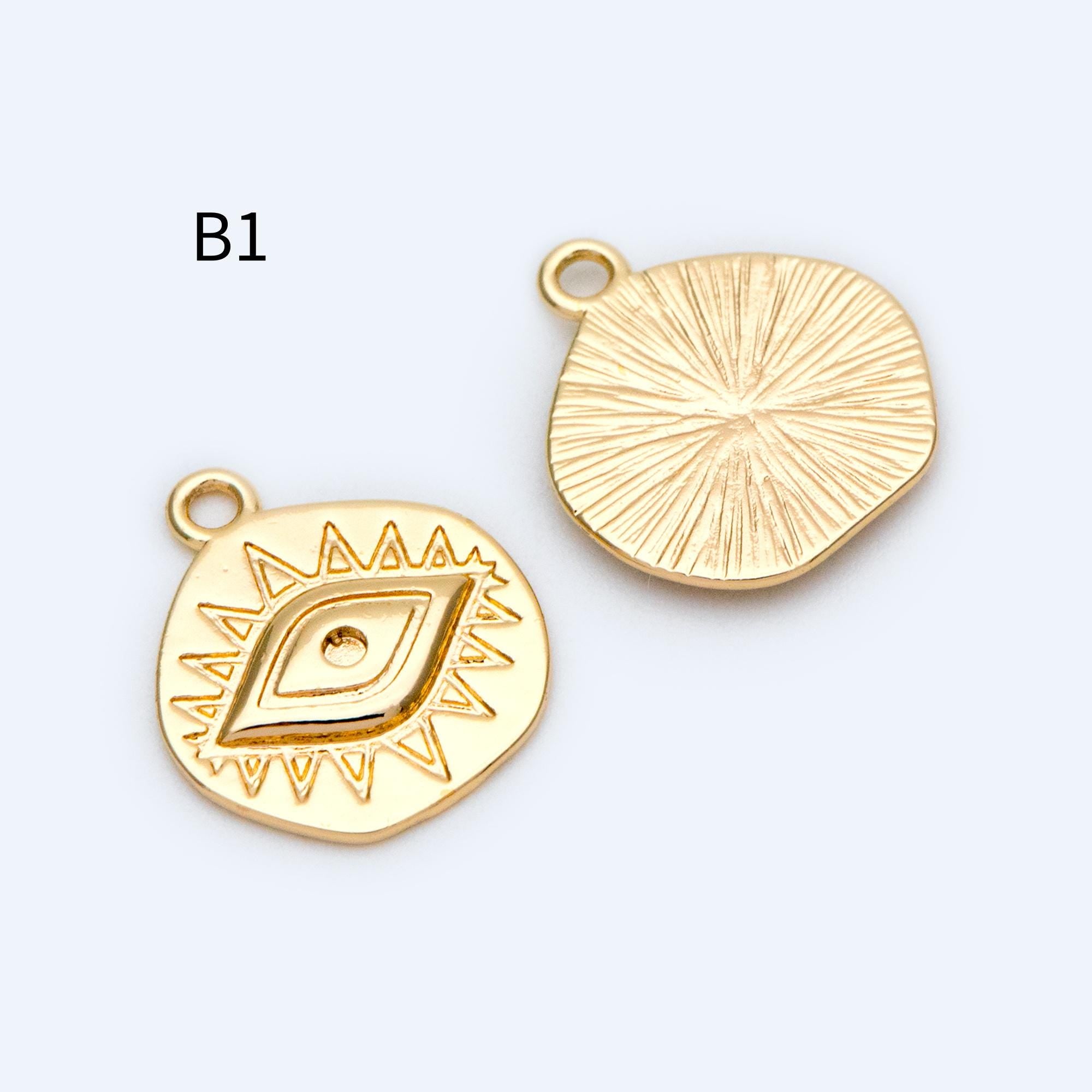4pcs Gold/ Silver Tone Evil Eye Charms, 18K Gold/ Rhodium plated Brass, Dainty Earring Charms (GB-4085)