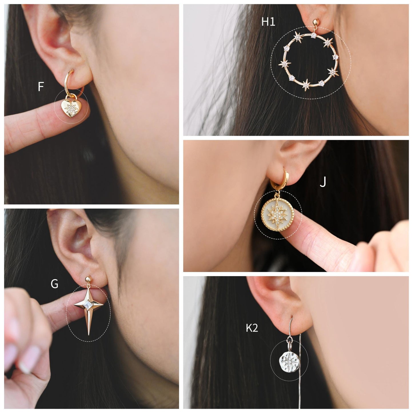 4pcs Gold/ Silver North Star Charms , Gold/ Rhodium plated Brass, CZ Pave Star Pendants (GB-1048)