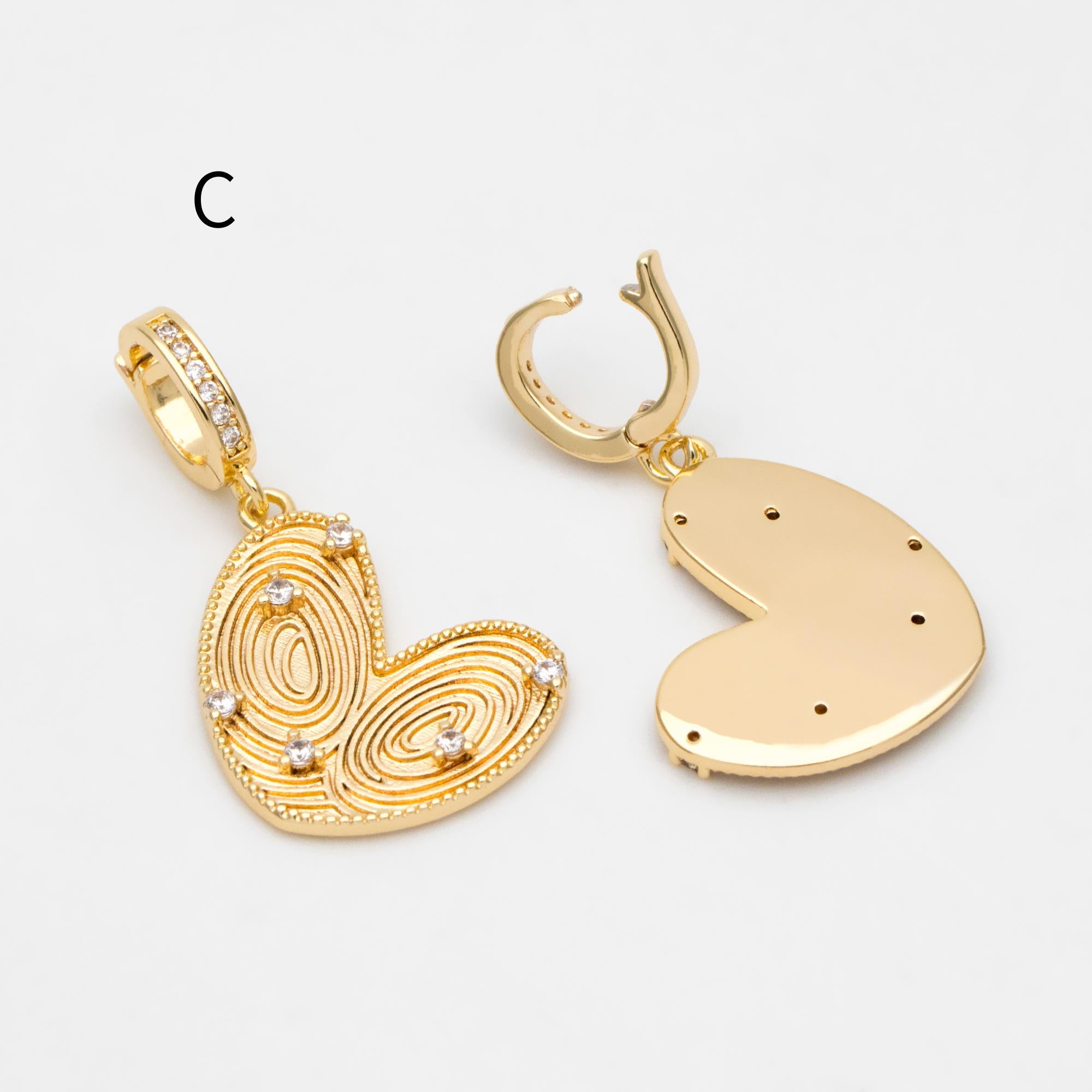 4pcs Gold/ Silver Tone Heart Pendants, 18K Gold/ Rhodium plated Brass, Dainty Heart Charms (GB-1964)