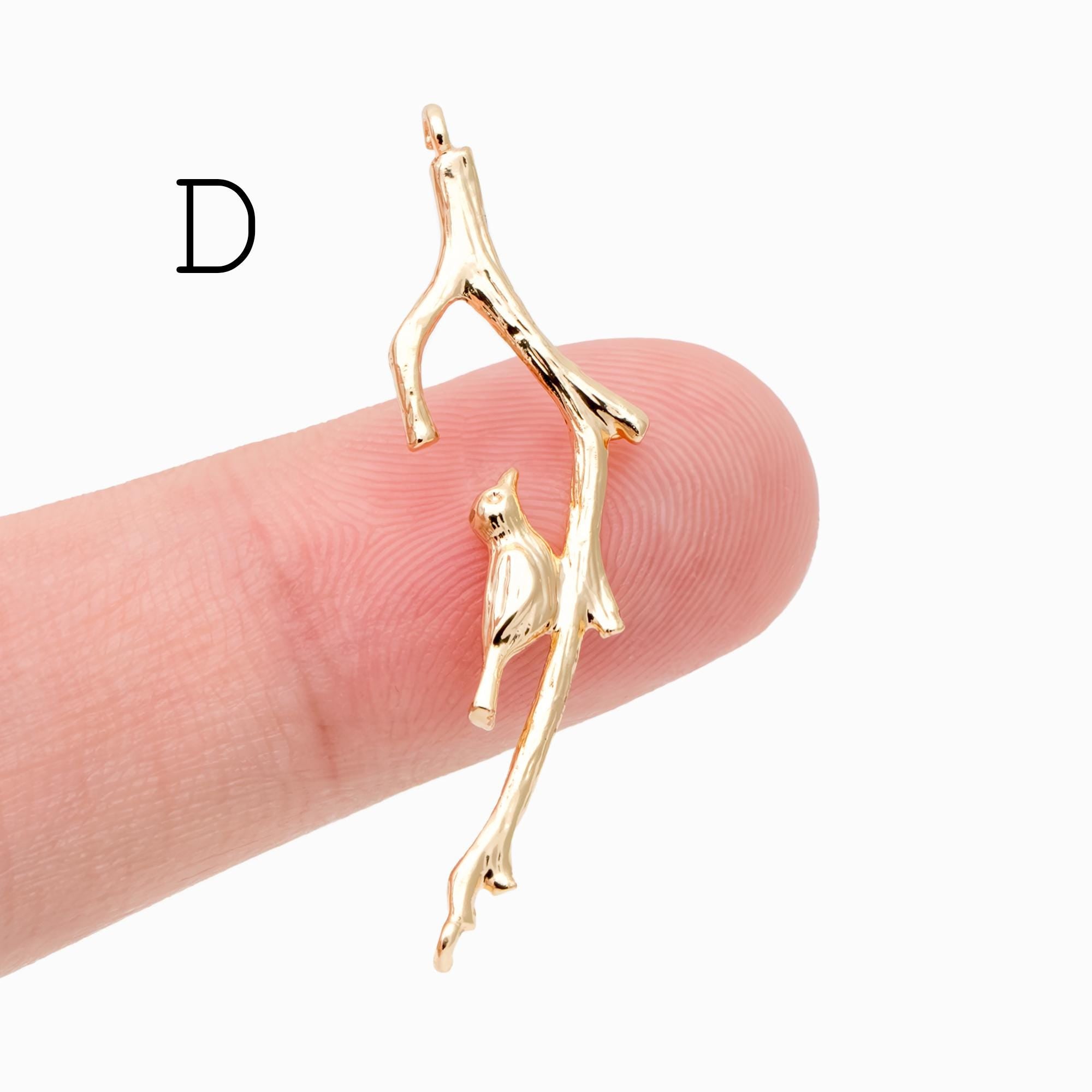 10pcs Gold/ Silver Tone Branch Connectors , Real Gold/ Rhodium plated Brass, Branch Pendants with Two Loops (GB-3622)