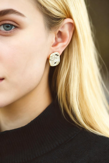 10pcs Gold/ Silver Hammered Square Earrings, Real Gold/ Rhodium plated Brass, Geometric Earring Studs (GB-4568)