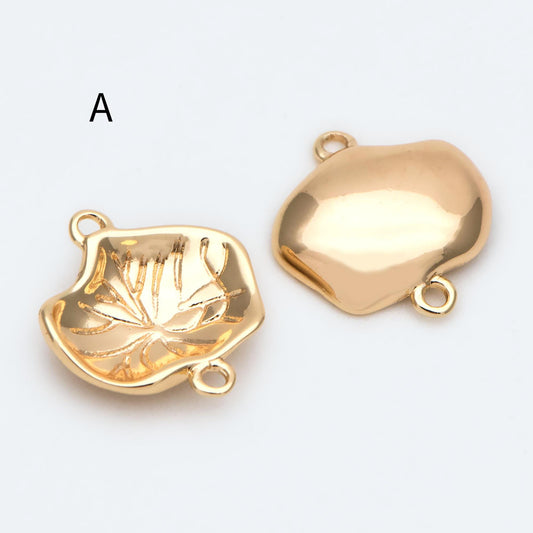 10pcs Gold Lotus Leaf Connectors, 18K Gold plated Brass, Lotus Leaves Charm Connectors (GB-3076)