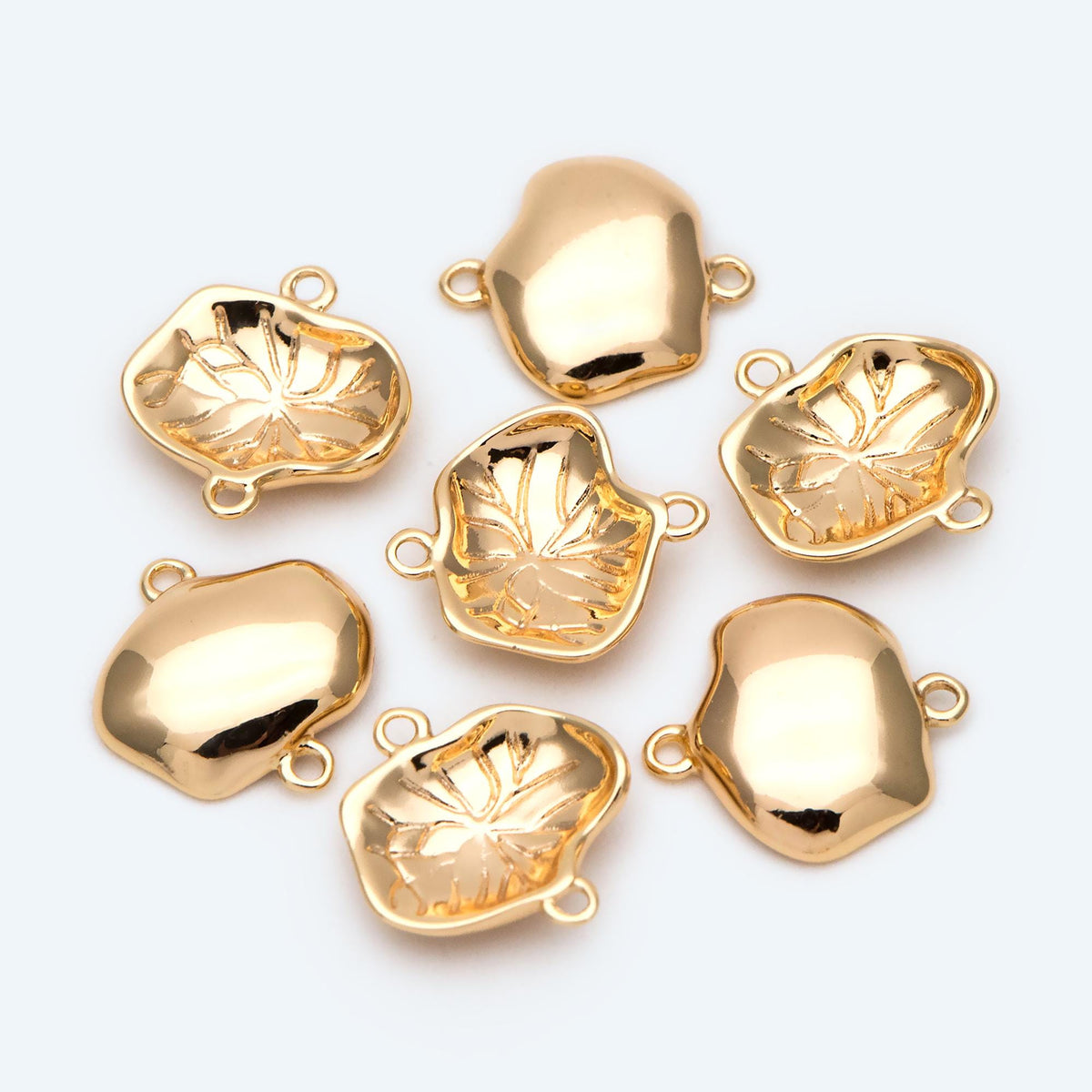 10pcs Gold Lotus Leaf Connectors, 18K Gold plated Brass, Lotus Leaves Charm Connectors (GB-3076)