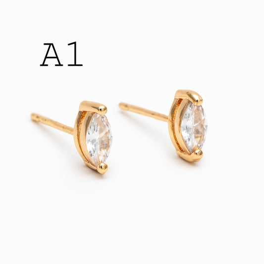 10pcs CZ Pave Daity Earring Studs, 18K Gold/ Rhodium plated Brass Ear Posts, Geometric Earring Findings (#GB-2618)